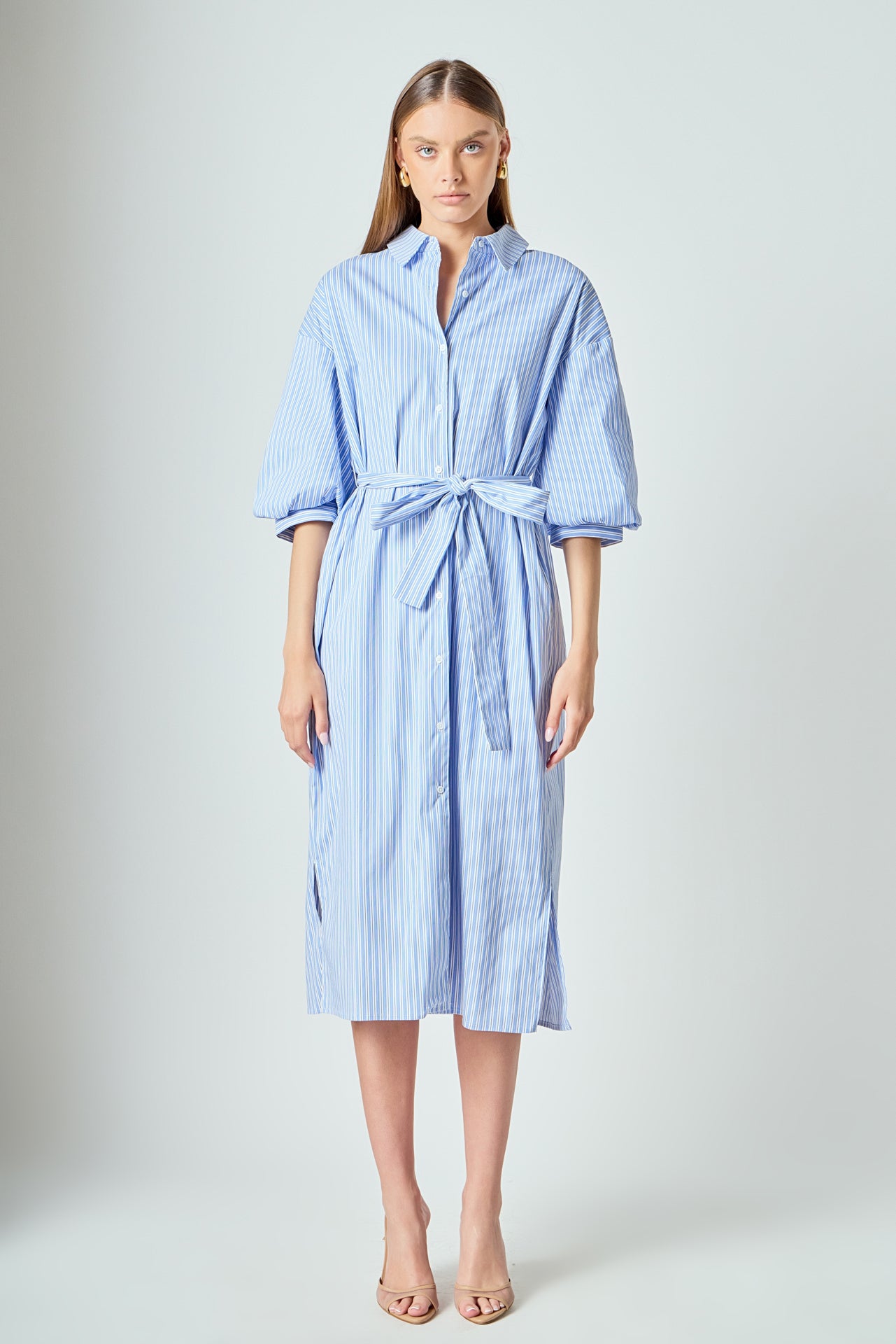 LA'VEN - Striped Collared Midi Dress - DRESSES available at Objectrare