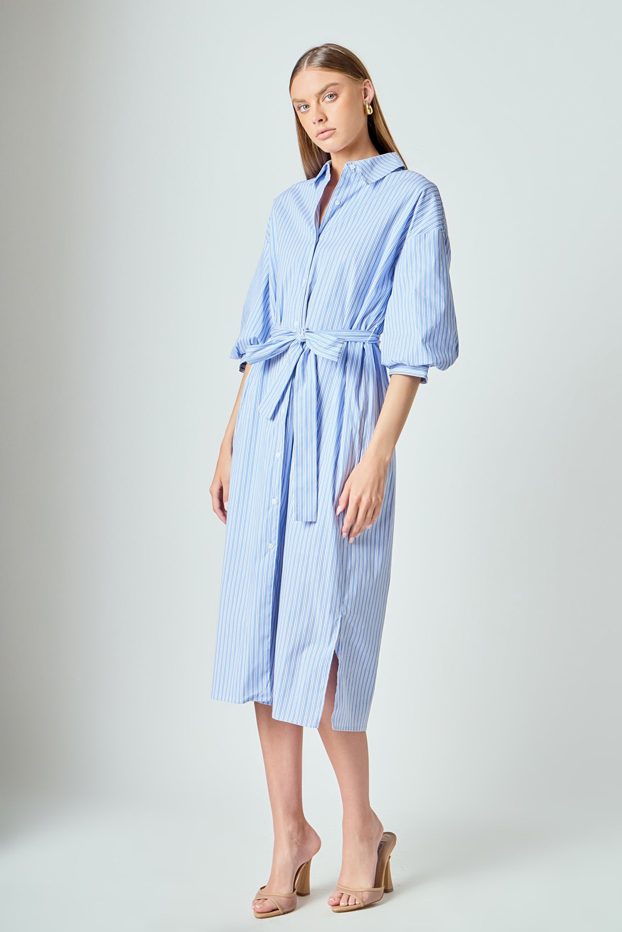 LA'VEN - Striped Collared Midi Dress - DRESSES available at Objectrare