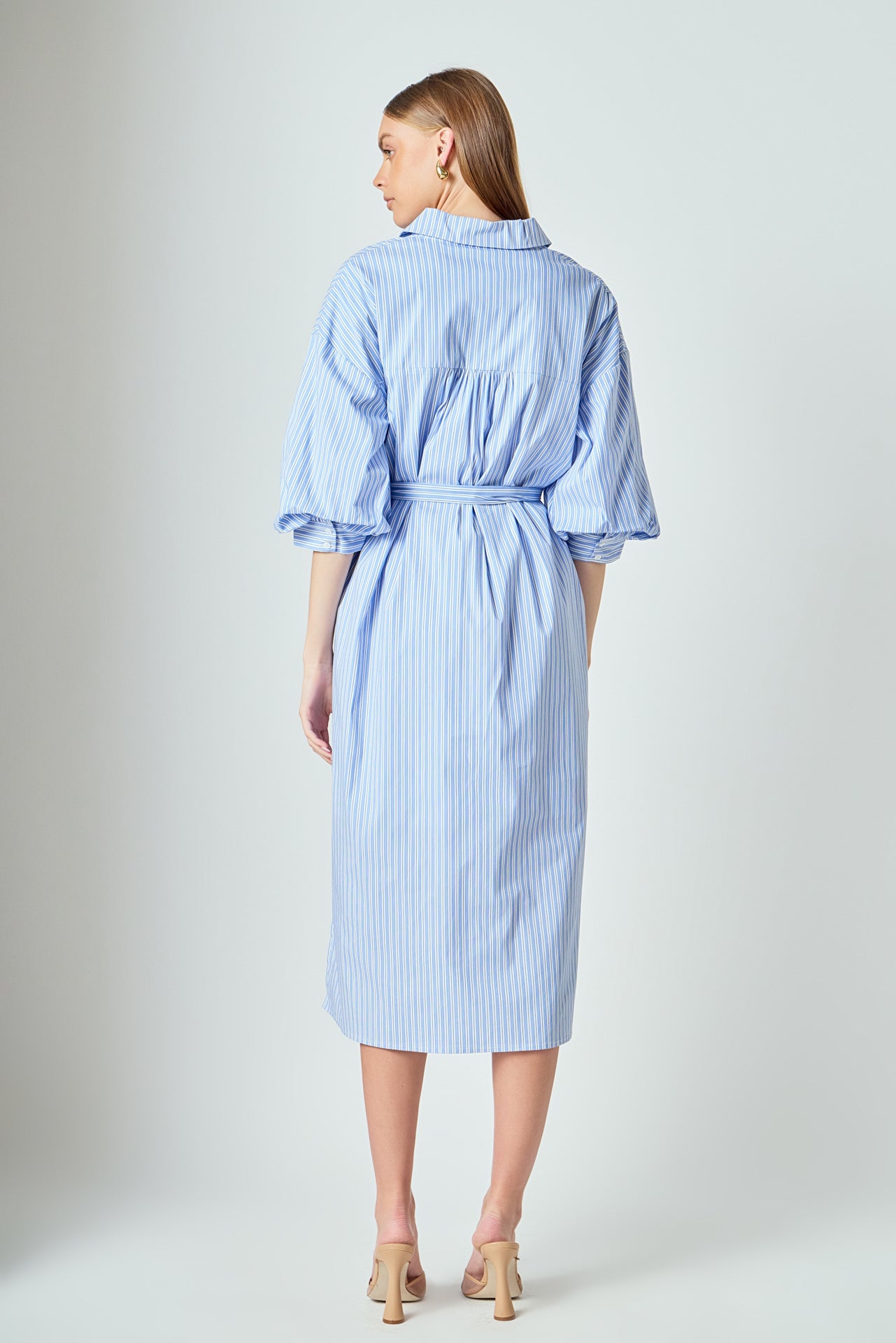 LA'VEN - Striped Collared Midi Dress - DRESSES available at Objectrare