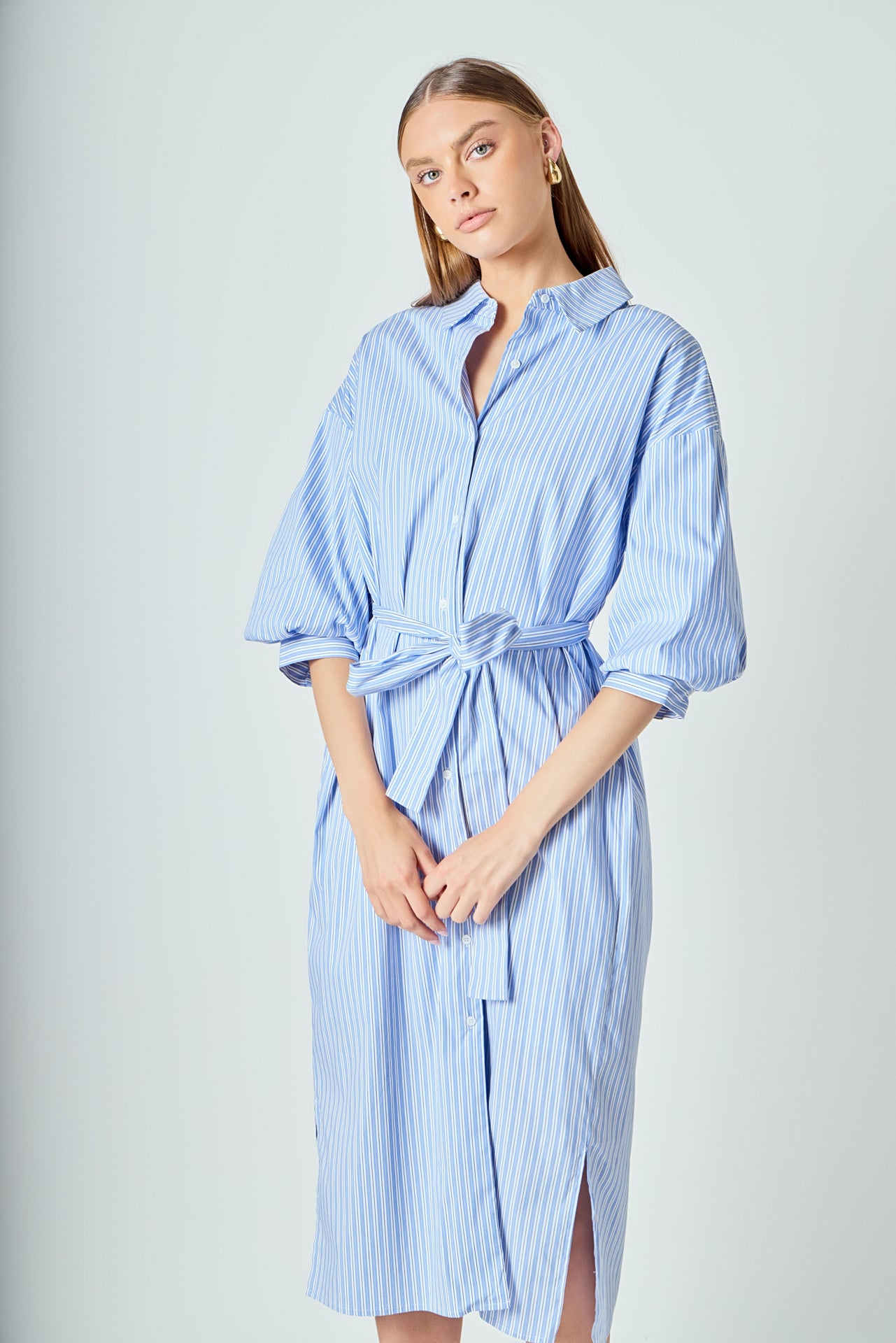 LA'VEN - Striped Collared Midi Dress - DRESSES available at Objectrare