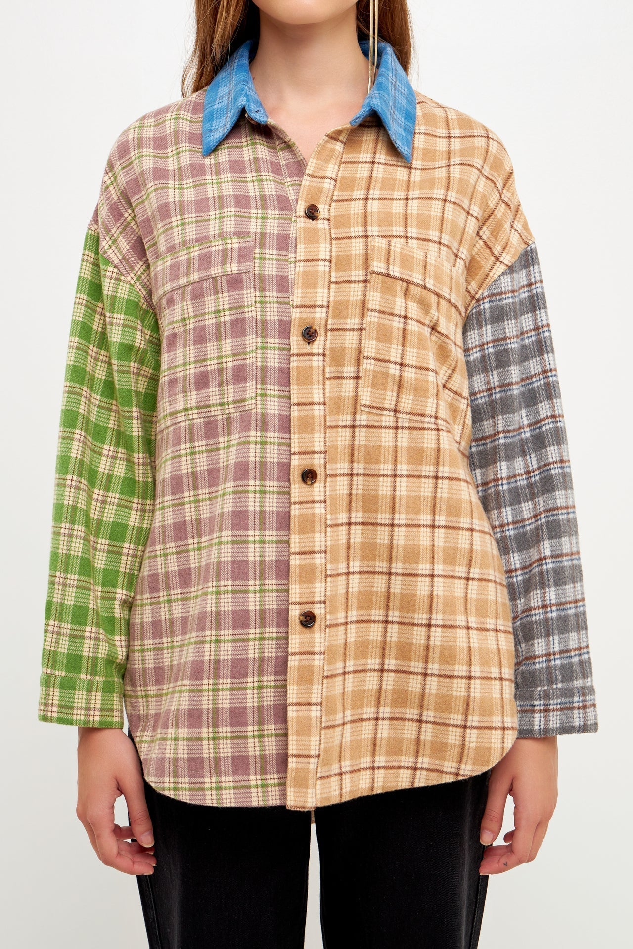 GREY LAB - Oversize Plaid Colorblock Shirt - TOPS available at Objectrare