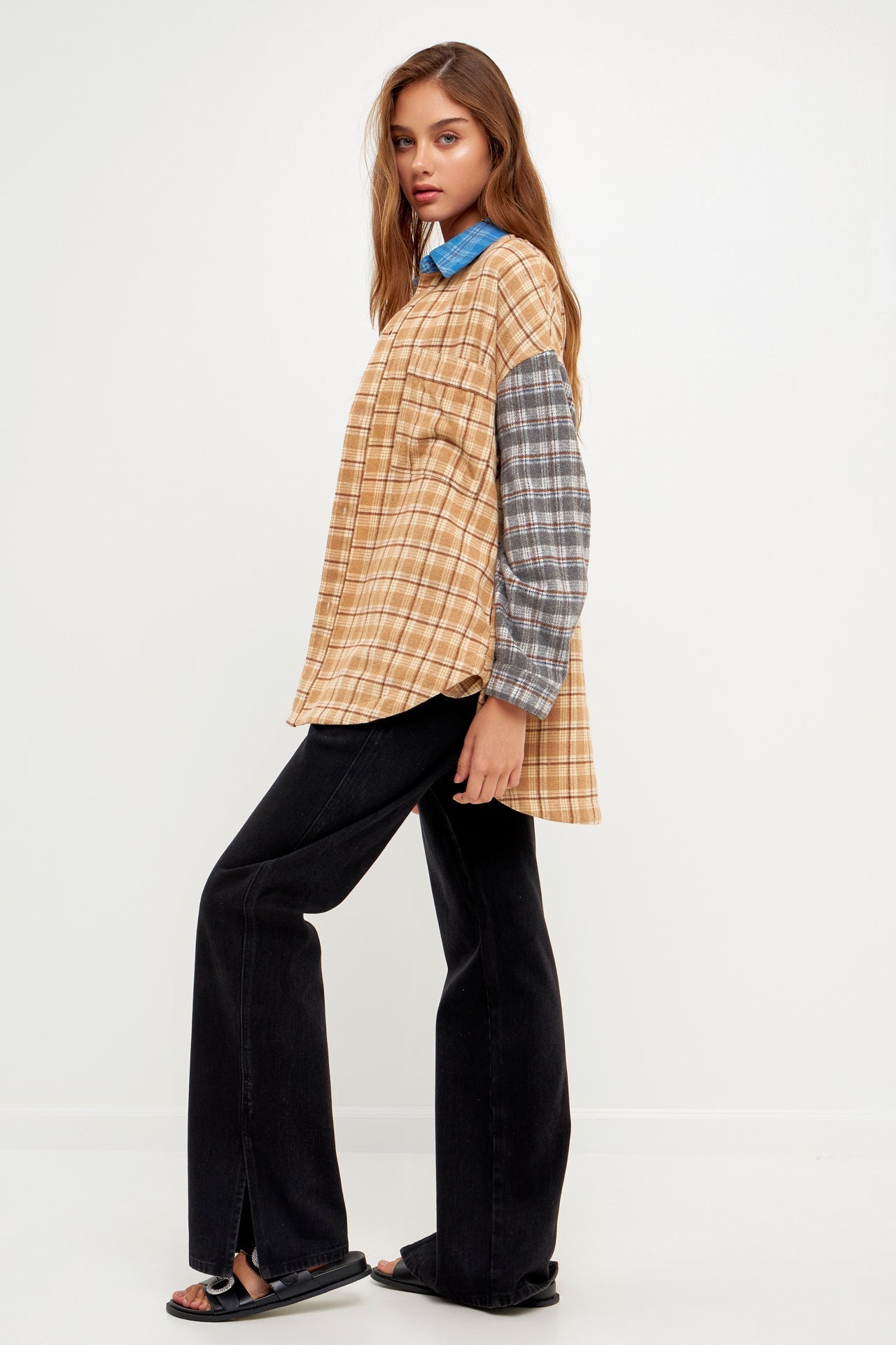 GREY LAB - Oversize Plaid Colorblock Shirt - TOPS available at Objectrare