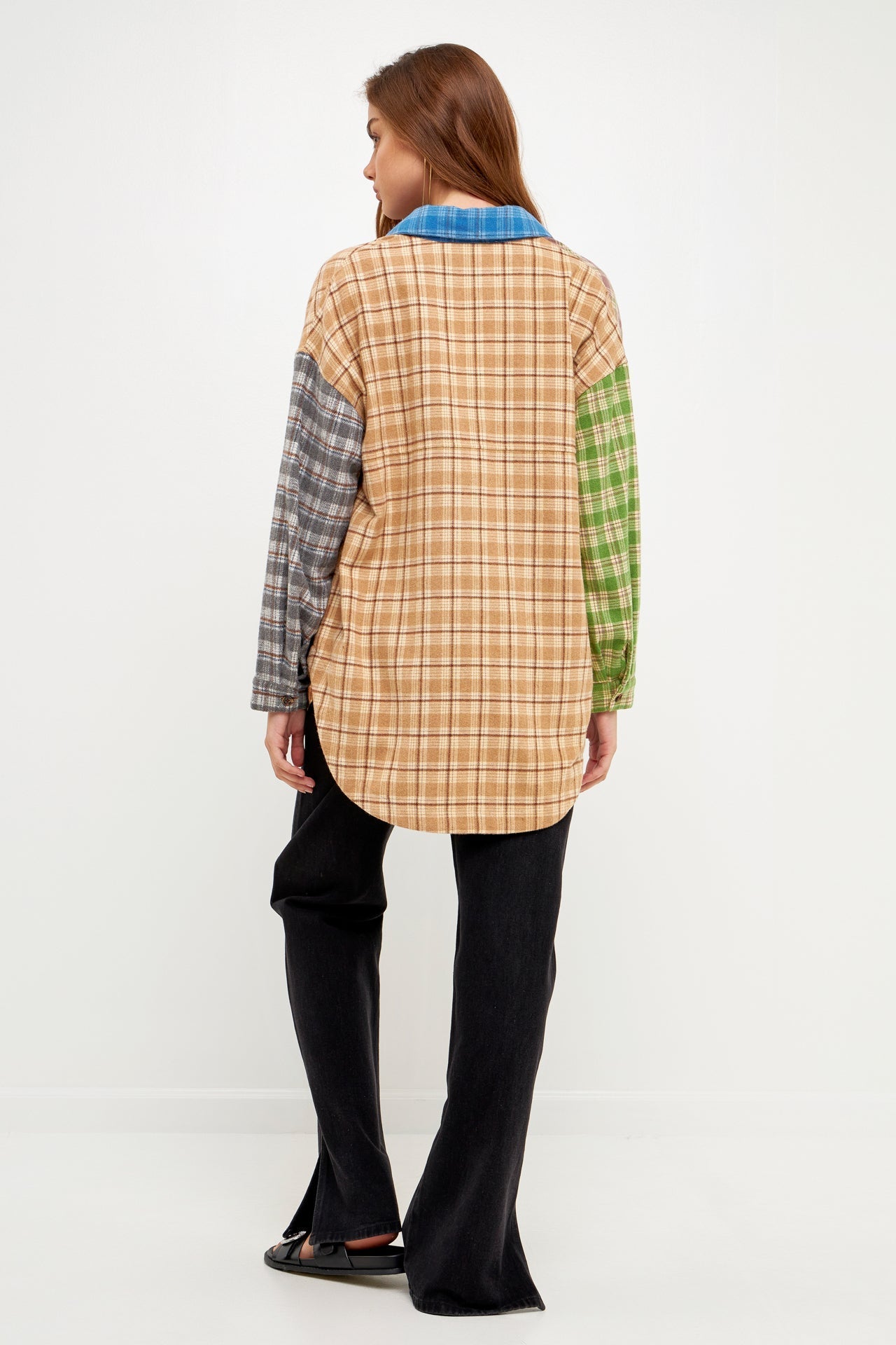 GREY LAB - Oversize Plaid Colorblock Shirt - TOPS available at Objectrare