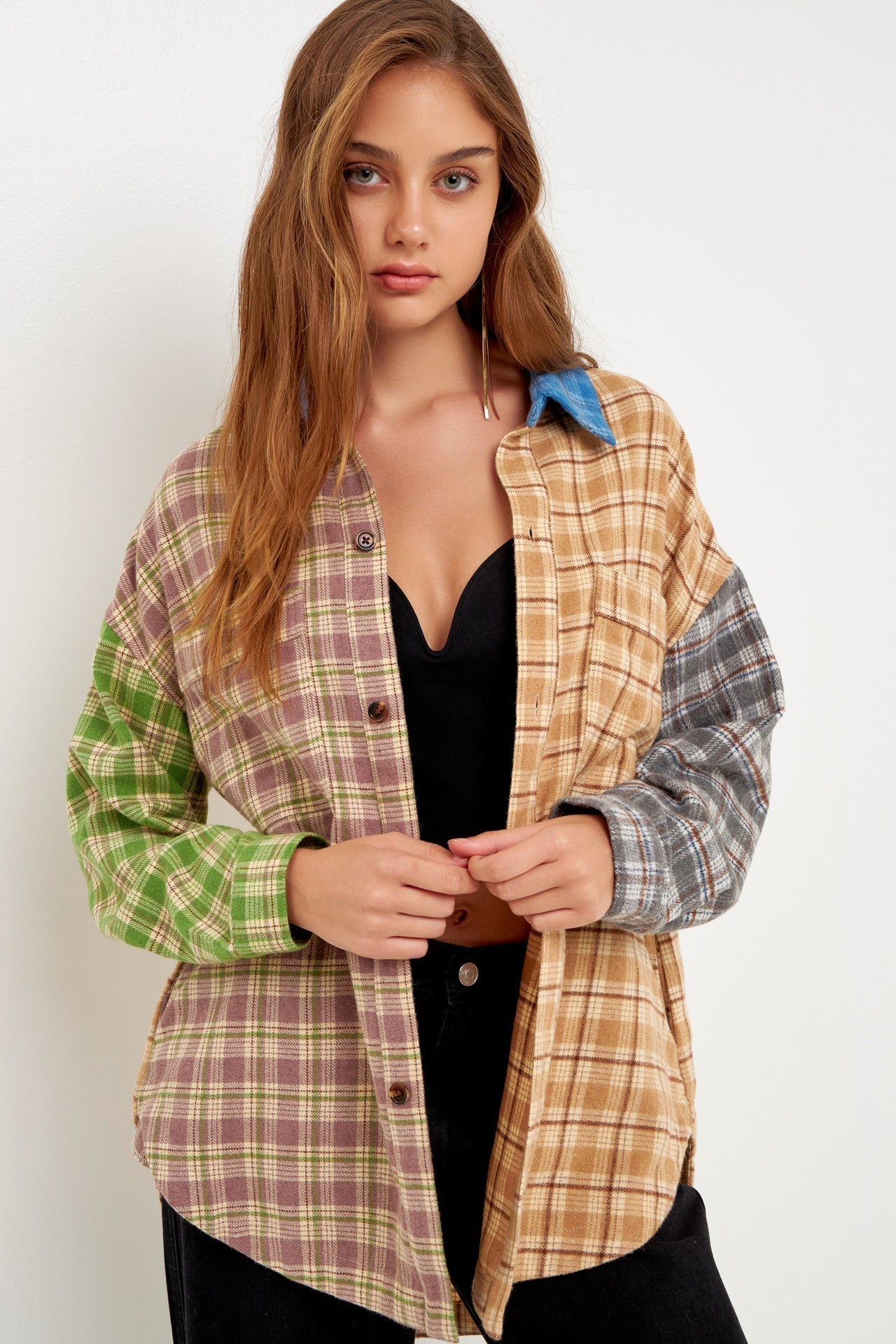 GREY LAB - Oversize Plaid Colorblock Shirt - TOPS available at Objectrare