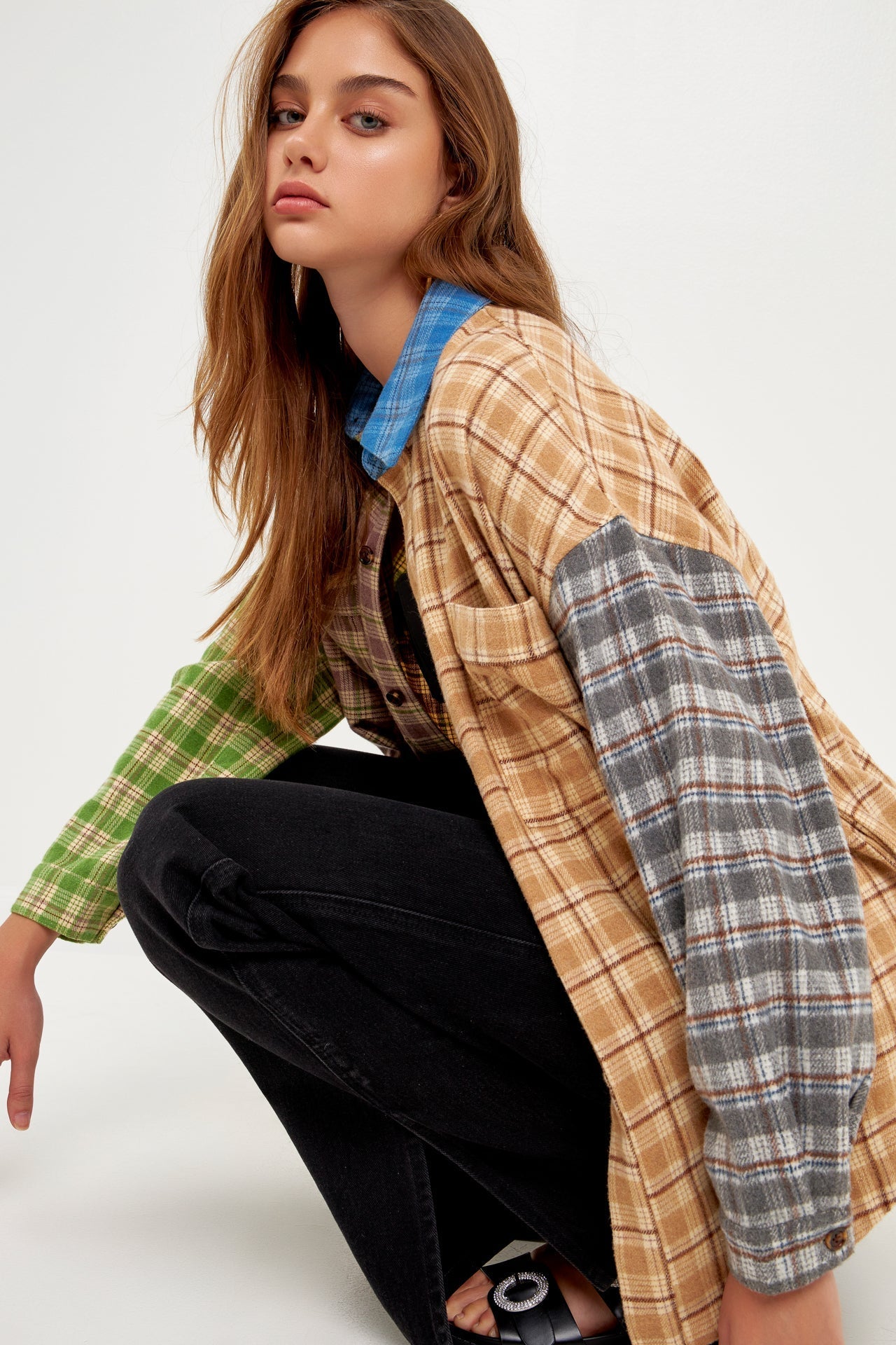 GREY LAB - Oversize Plaid Colorblock Shirt - TOPS available at Objectrare