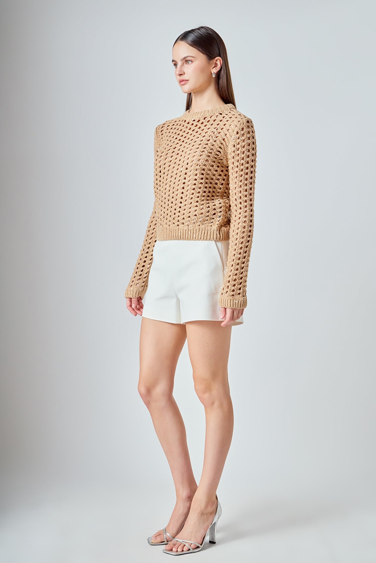 ENDLESS ROSE - Sequins Knit Long Sleeve Top - TOPS available at Objectrare