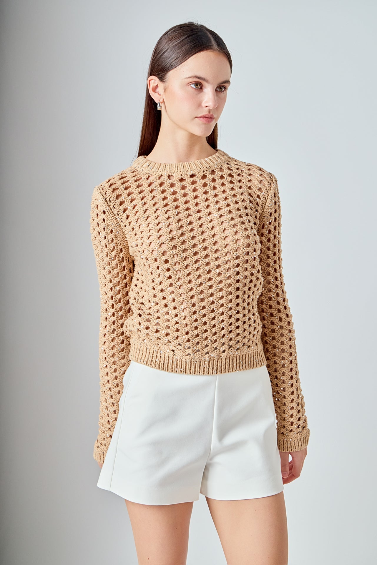 ENDLESS ROSE - Sequins Knit Long Sleeve Top - TOPS available at Objectrare