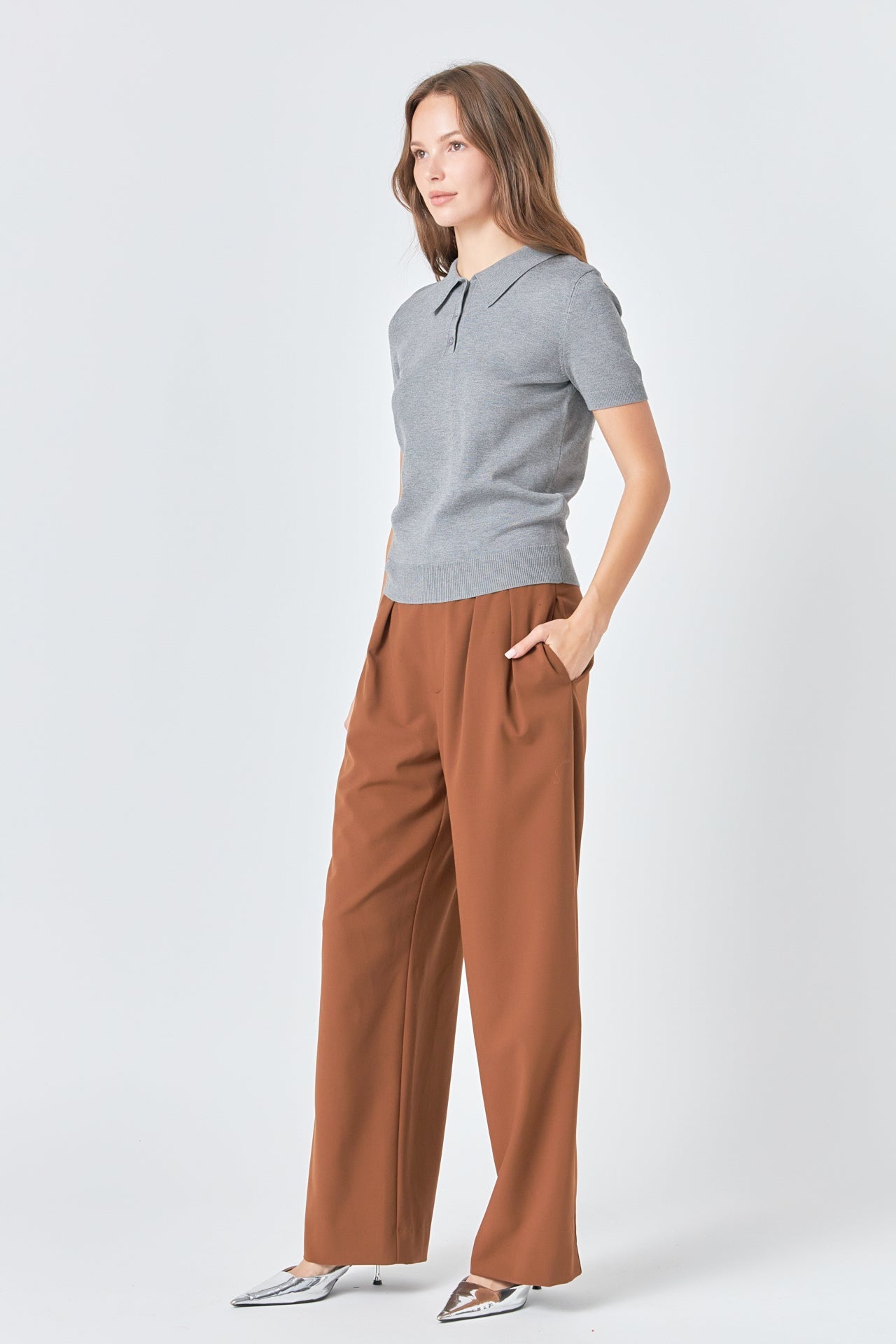 ENDLESS ROSE - Collared Short Sleeve Sweater - SWEATERS & KNITS available at Objectrare