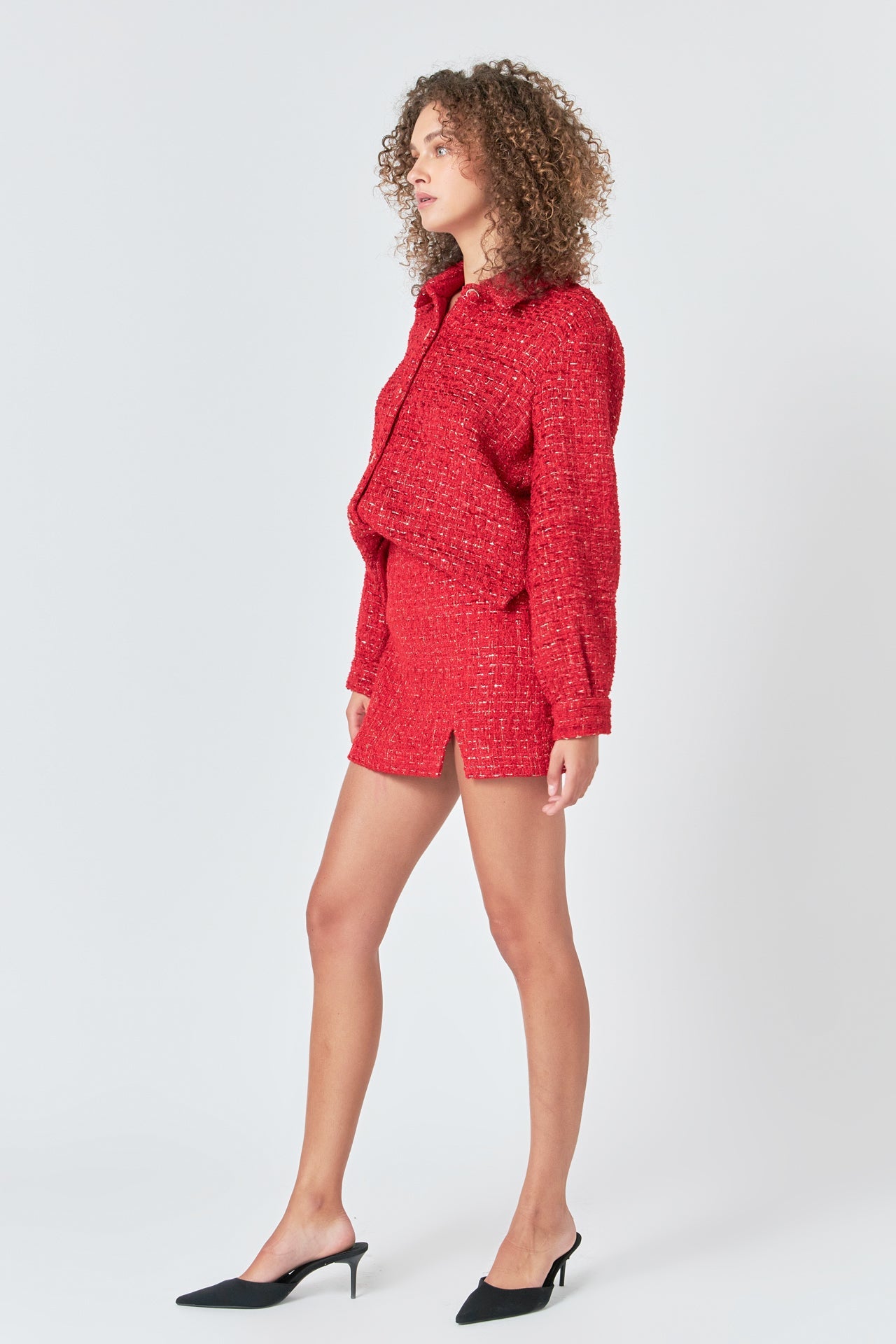 ENDLESS ROSE - Tweed High Slit Skort - SKORTS available at Objectrare