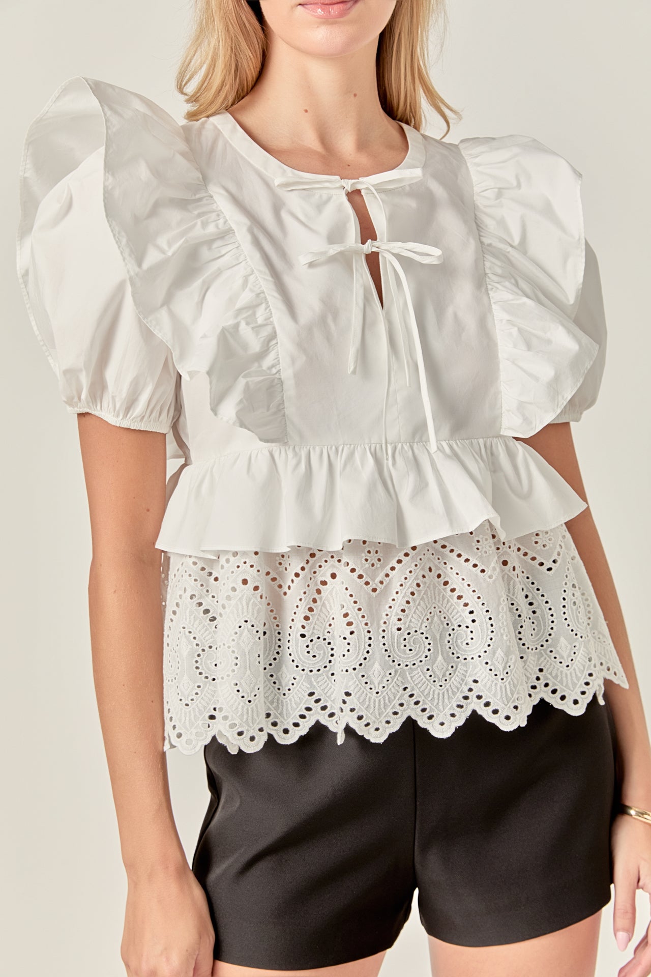 LA'VEN - Cotton Eyelet Blouse Top - TOPS available at Objectrare