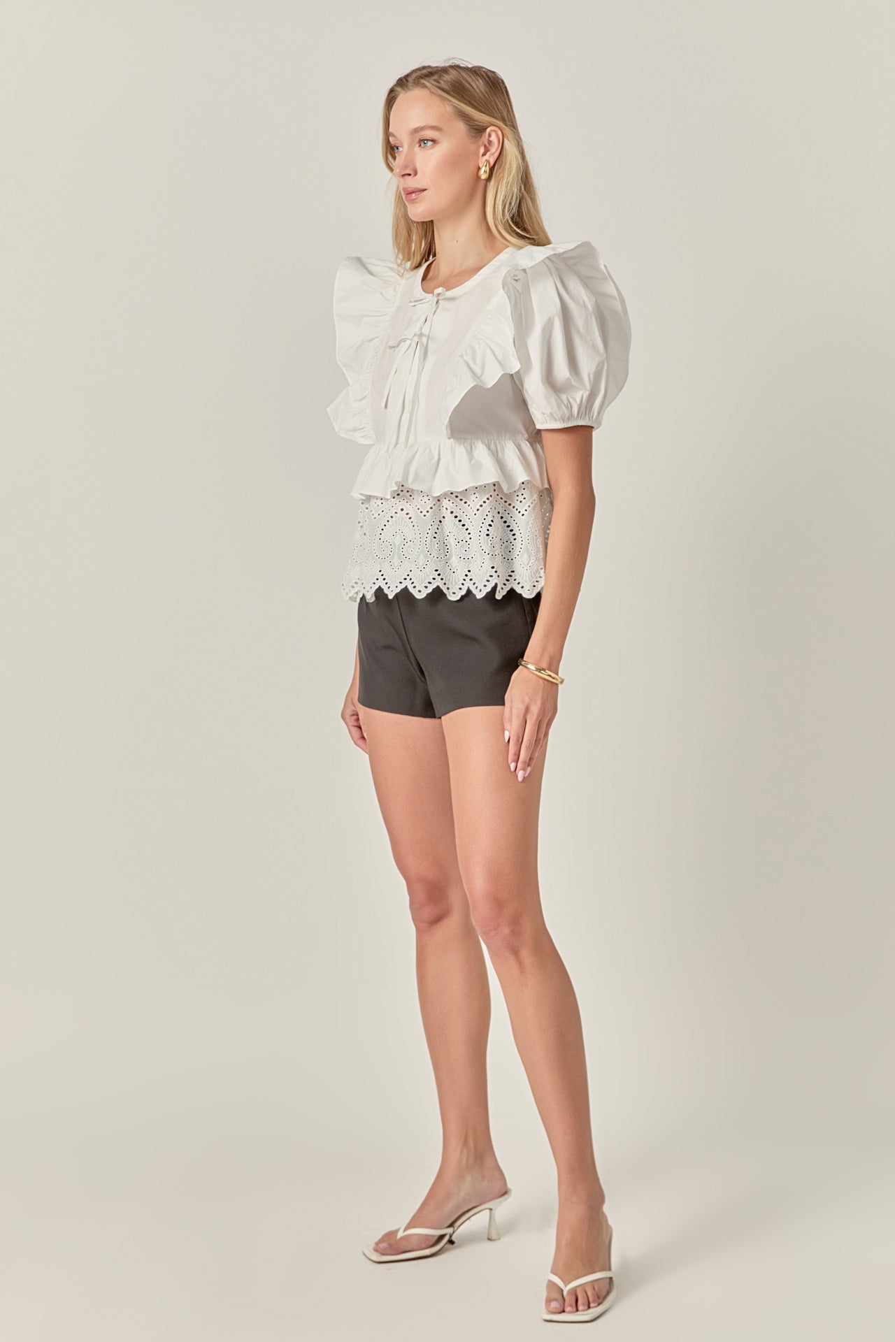 LA'VEN - Cotton Eyelet Blouse Top - TOPS available at Objectrare