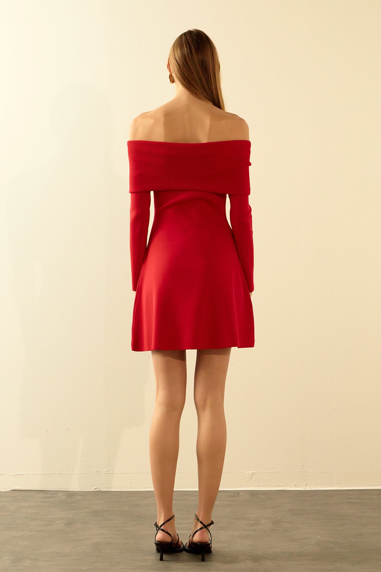 ENDLESS ROSE - Off Shoulder MIni Flare Knit Dress - DRESSES available at Objectrare