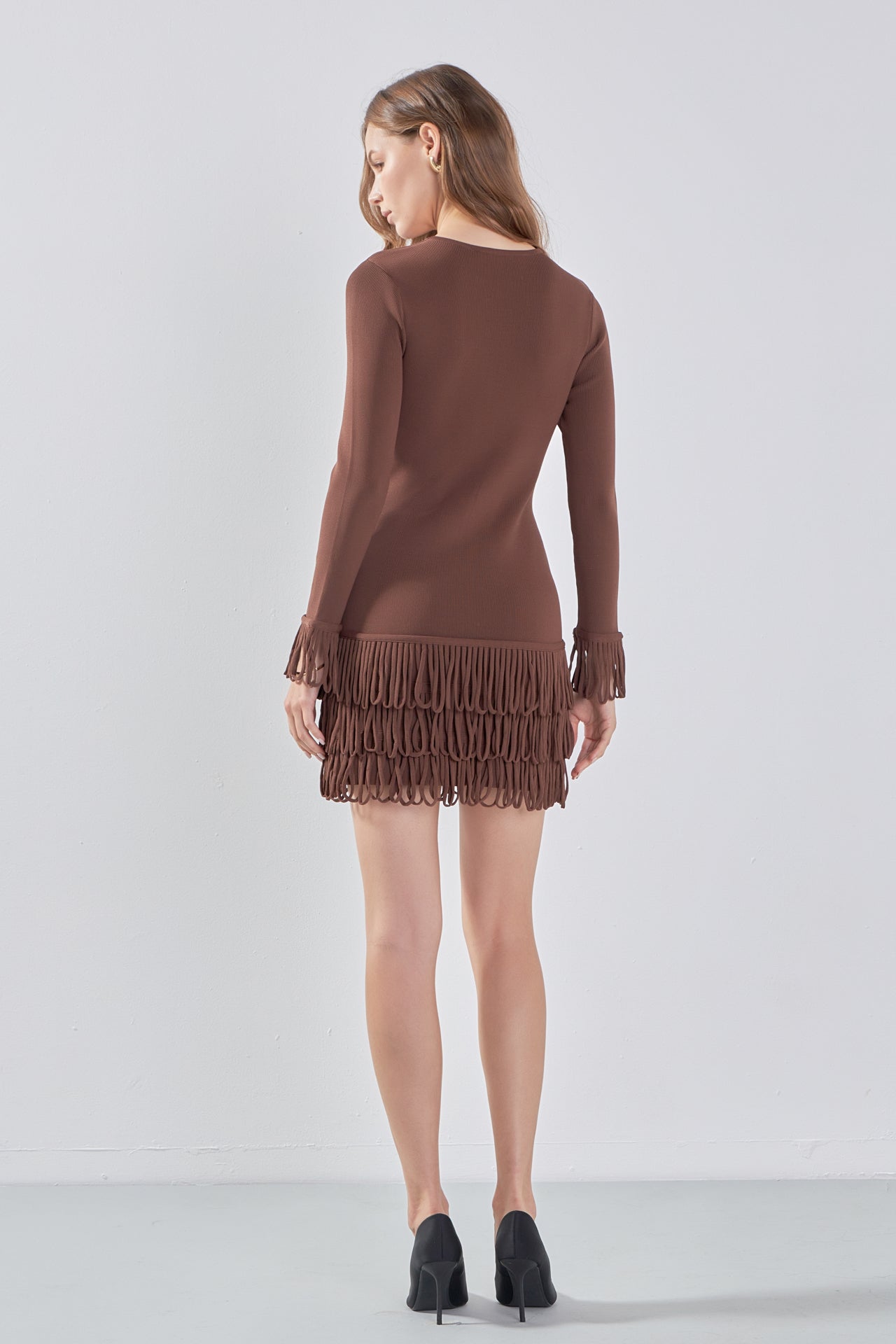 ENDLESS ROSE - Knit Loop Fringe Mini Dress - DRESSES available at Objectrare