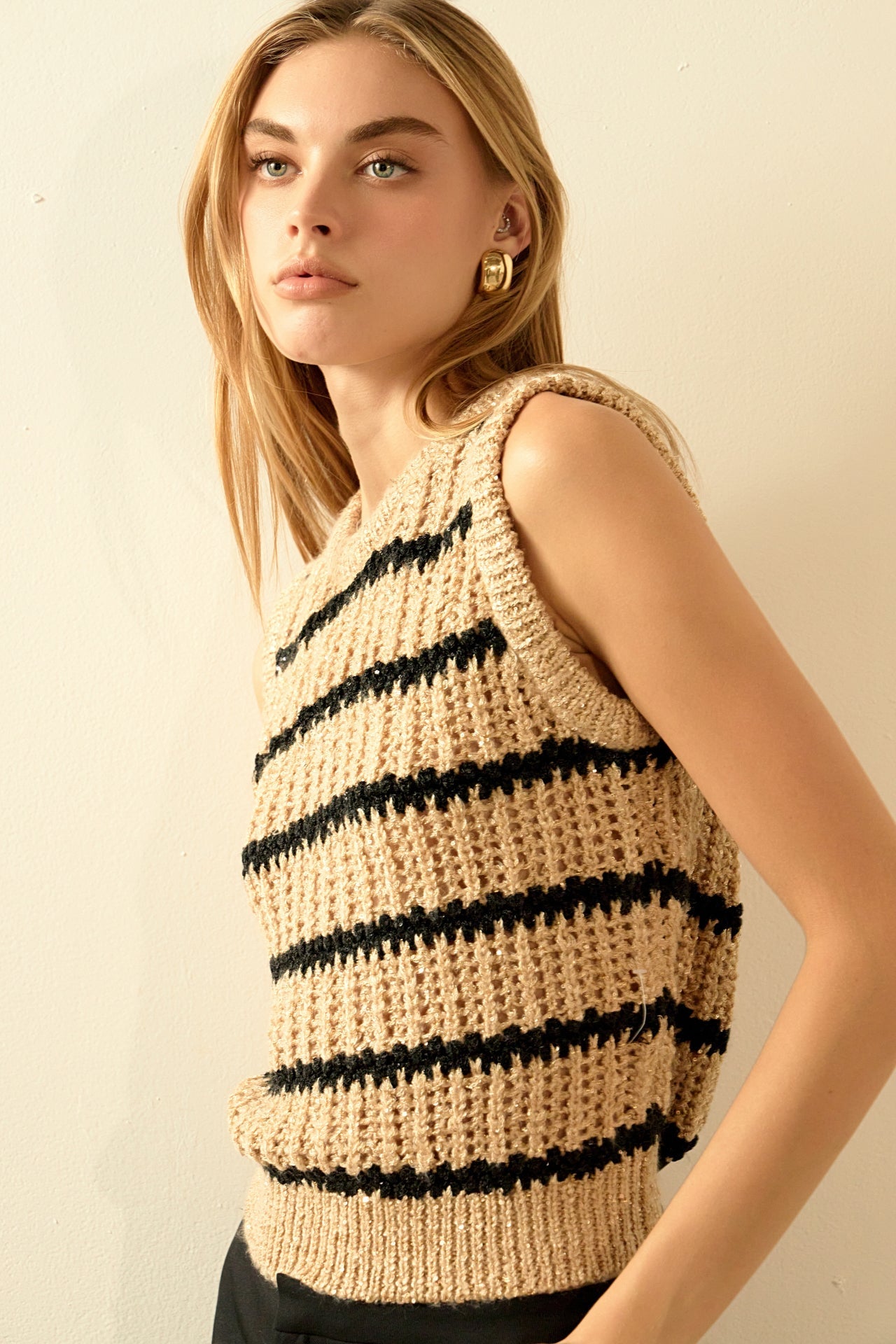 ENDLESS ROSE - Sequins Stripe Knit Top - SWEATERS & KNITS available at Objectrare