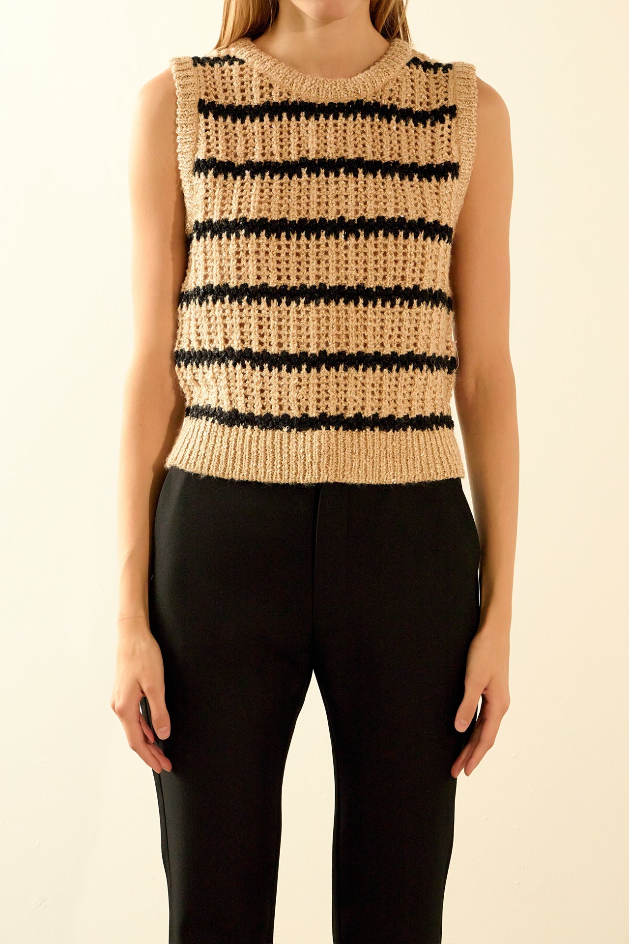 ENDLESS ROSE - Sequins Stripe Knit Top - SWEATERS & KNITS available at Objectrare