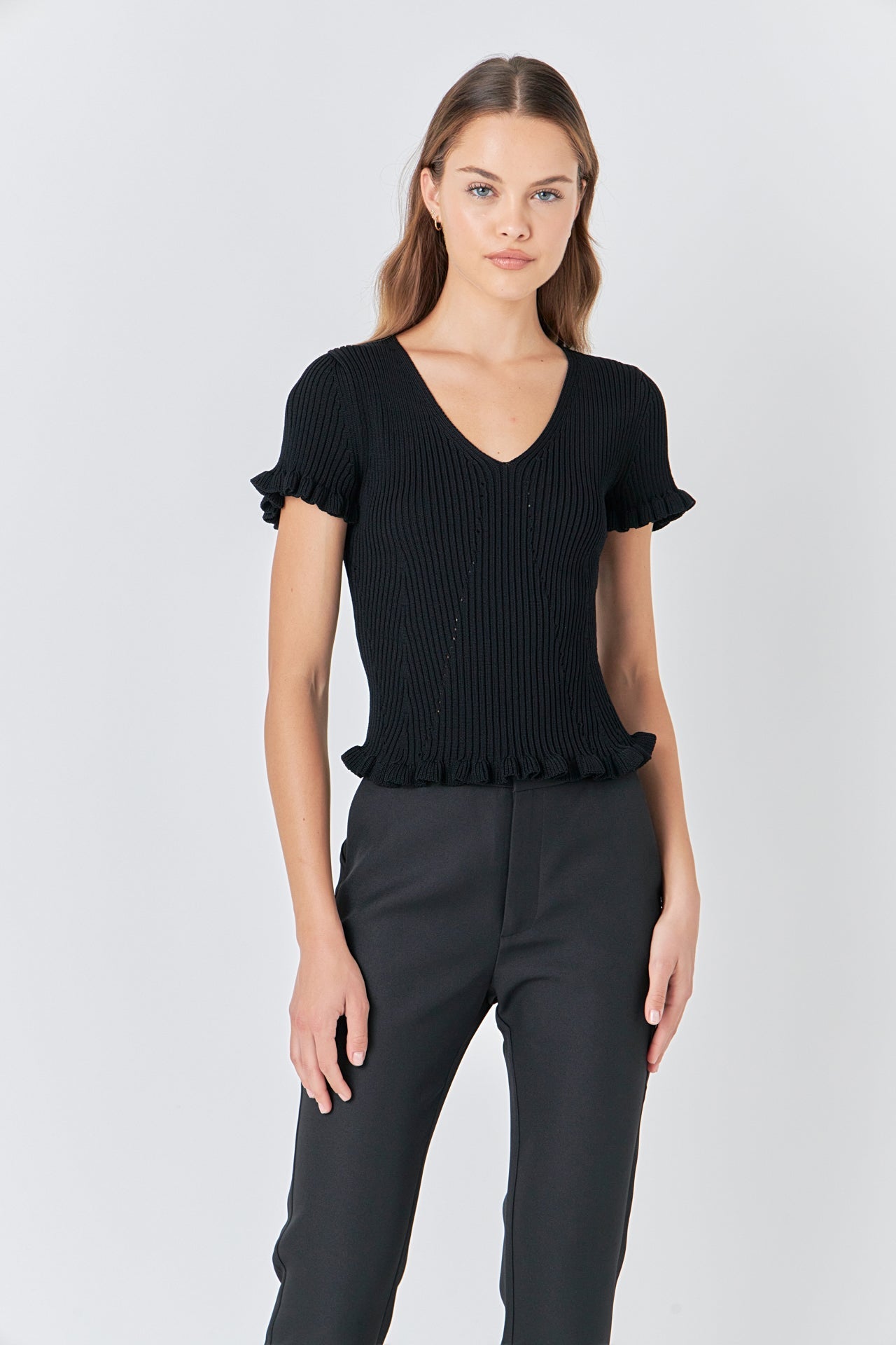 ENDLESS ROSE - Lettuce Edge Knit Top - TOPS available at Objectrare