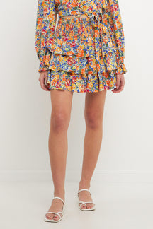ENDLESS ROSE - Floral Smocked Tiered Mini Skirt - SKIRTS available at Objectrare
