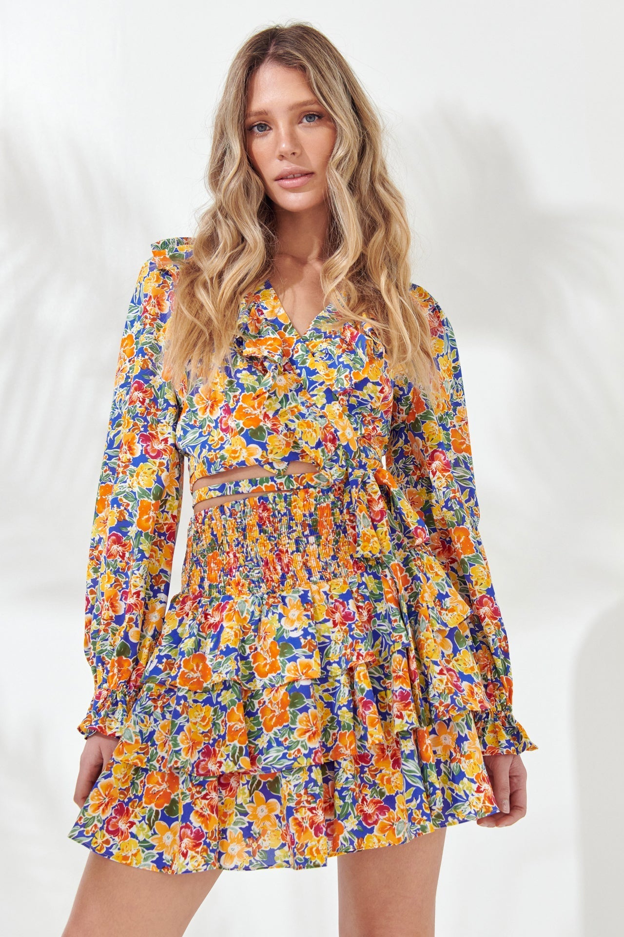 ENDLESS ROSE - Floral Smocked Tiered Mini Skirt - SKIRTS available at Objectrare