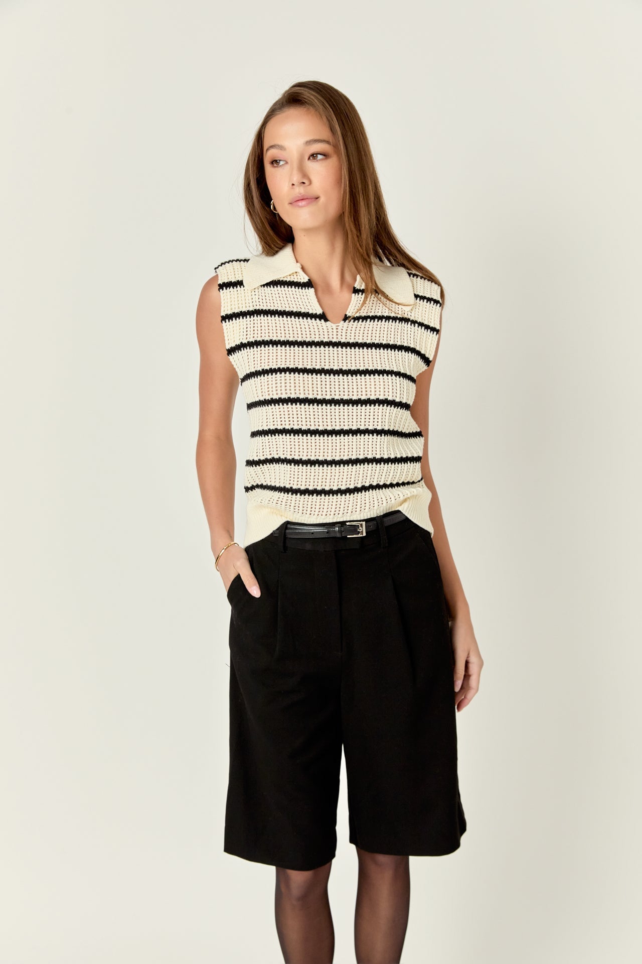 ENGLISH FACTORY - Collared Striped Sweater - TOPS available at Objectrare