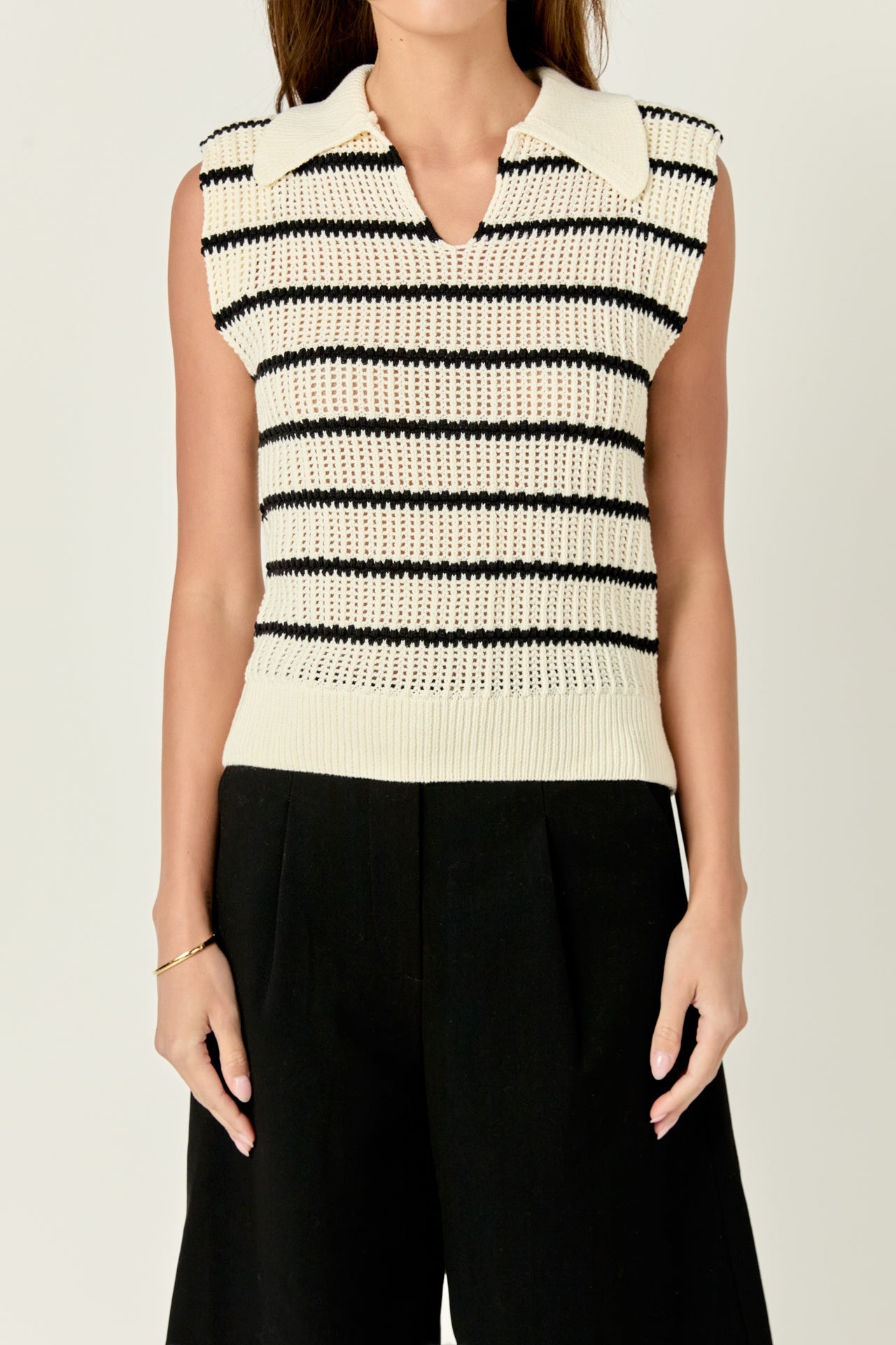 ENGLISH FACTORY - Collared Striped Sweater - TOPS available at Objectrare
