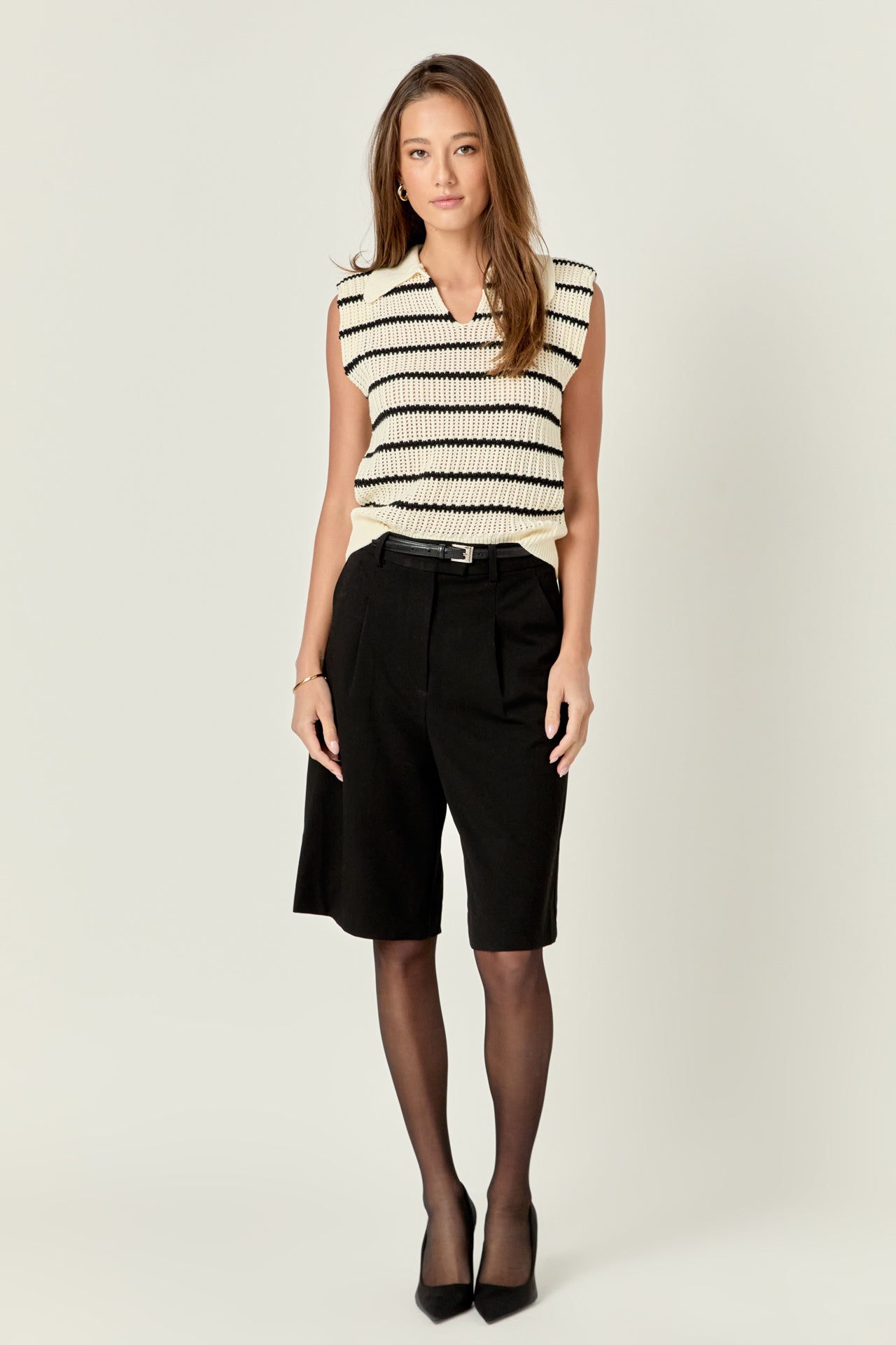 ENGLISH FACTORY - Collared Striped Sweater - TOPS available at Objectrare