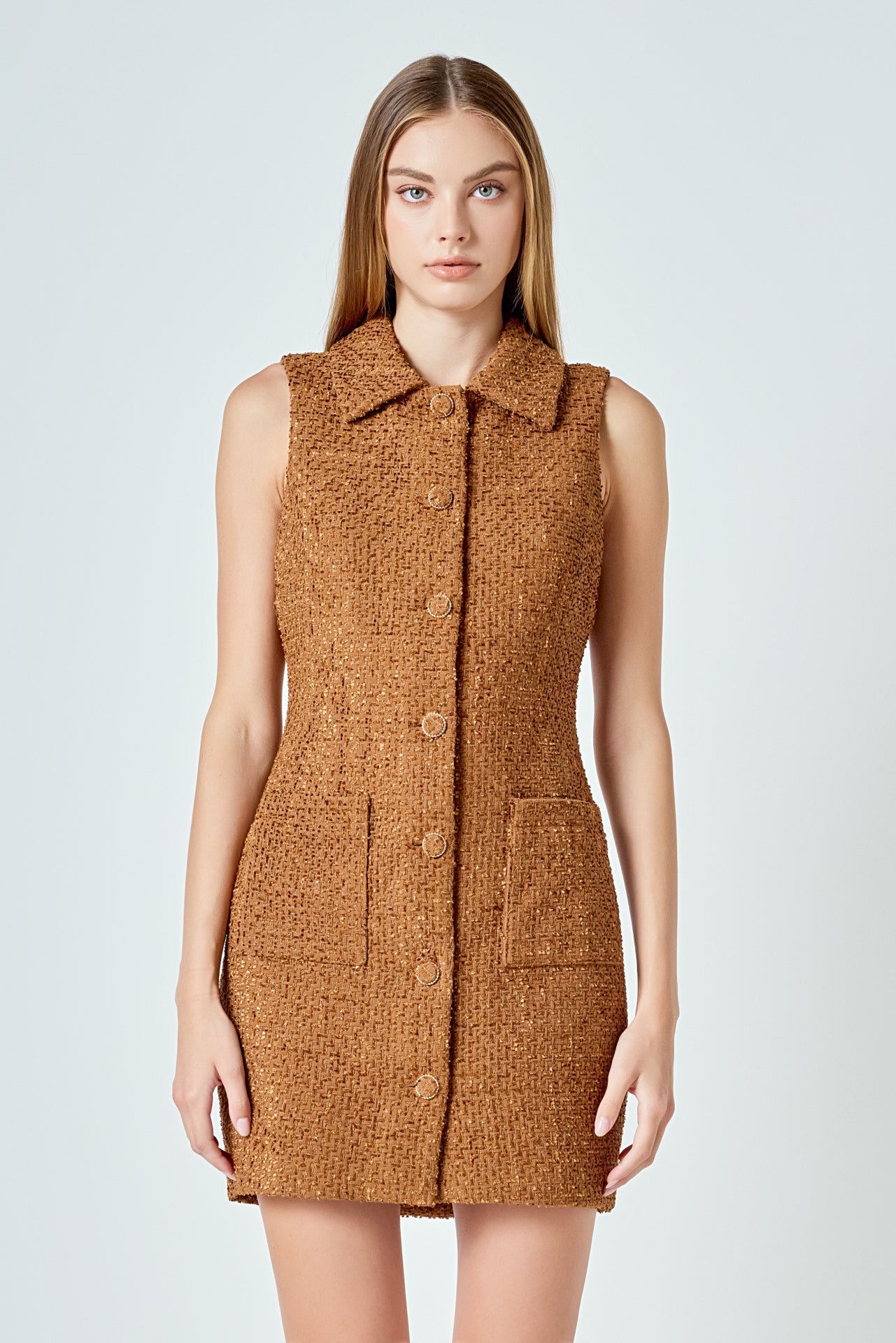 ENDLESS ROSE - Tweed Collared Mini Dress - DRESSES available at Objectrare