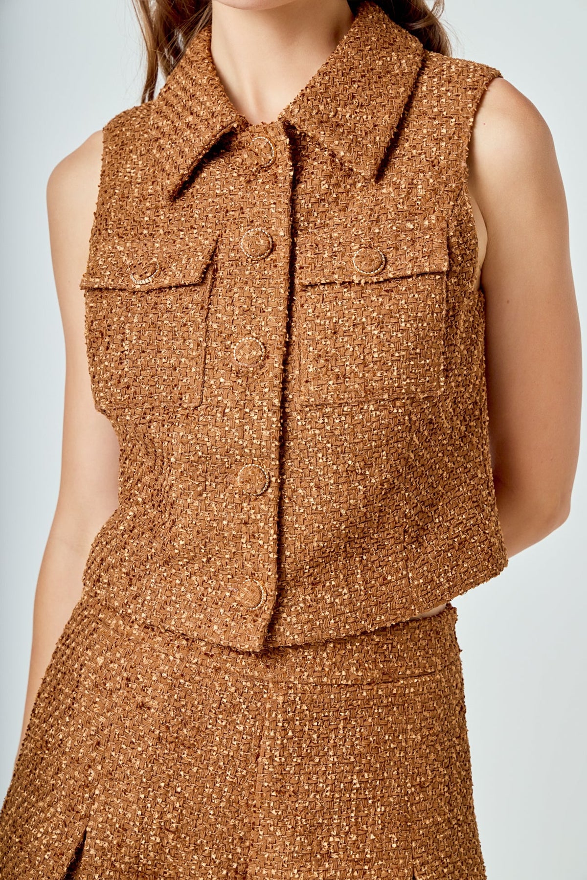 ENDLESS ROSE - Tweed Short Sleeveless Jacket - JACKETS available at Objectrare
