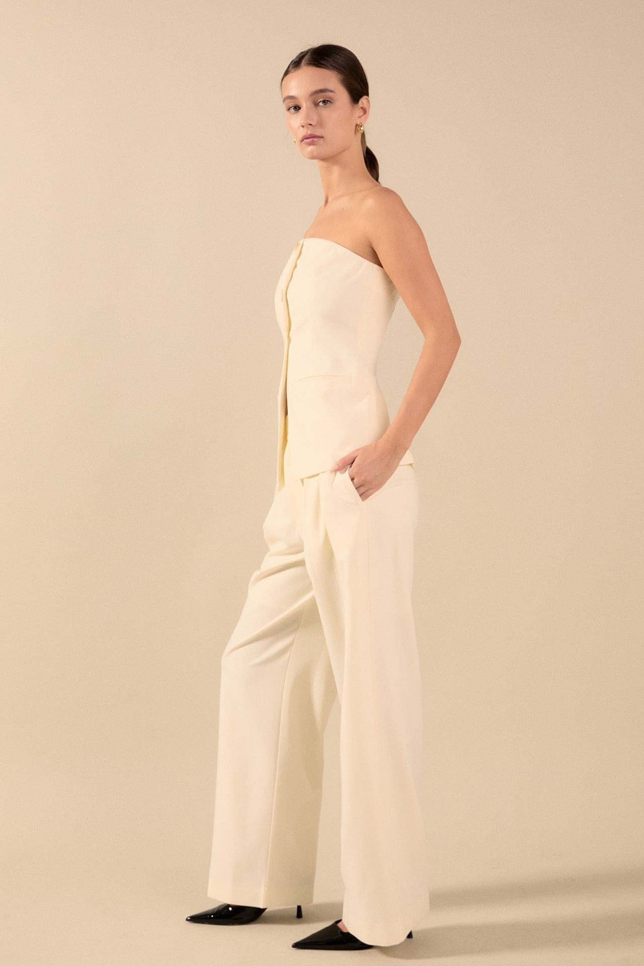 ENDLESS ROSE - Lexy Relaxed 3 Buttoned Strapless Long Top - TOPS available at Objectrare