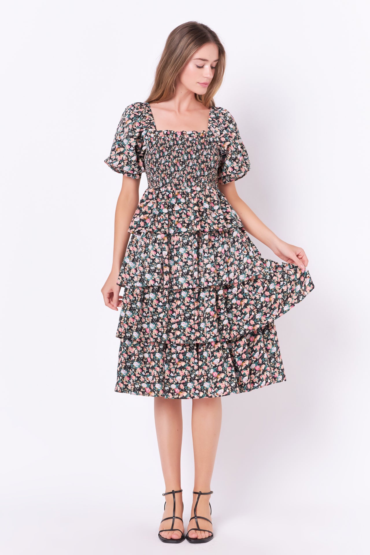 ENGLISH FACTORY - Floral Smocked Midi Tiered Dress - DRESSES available at Objectrare
