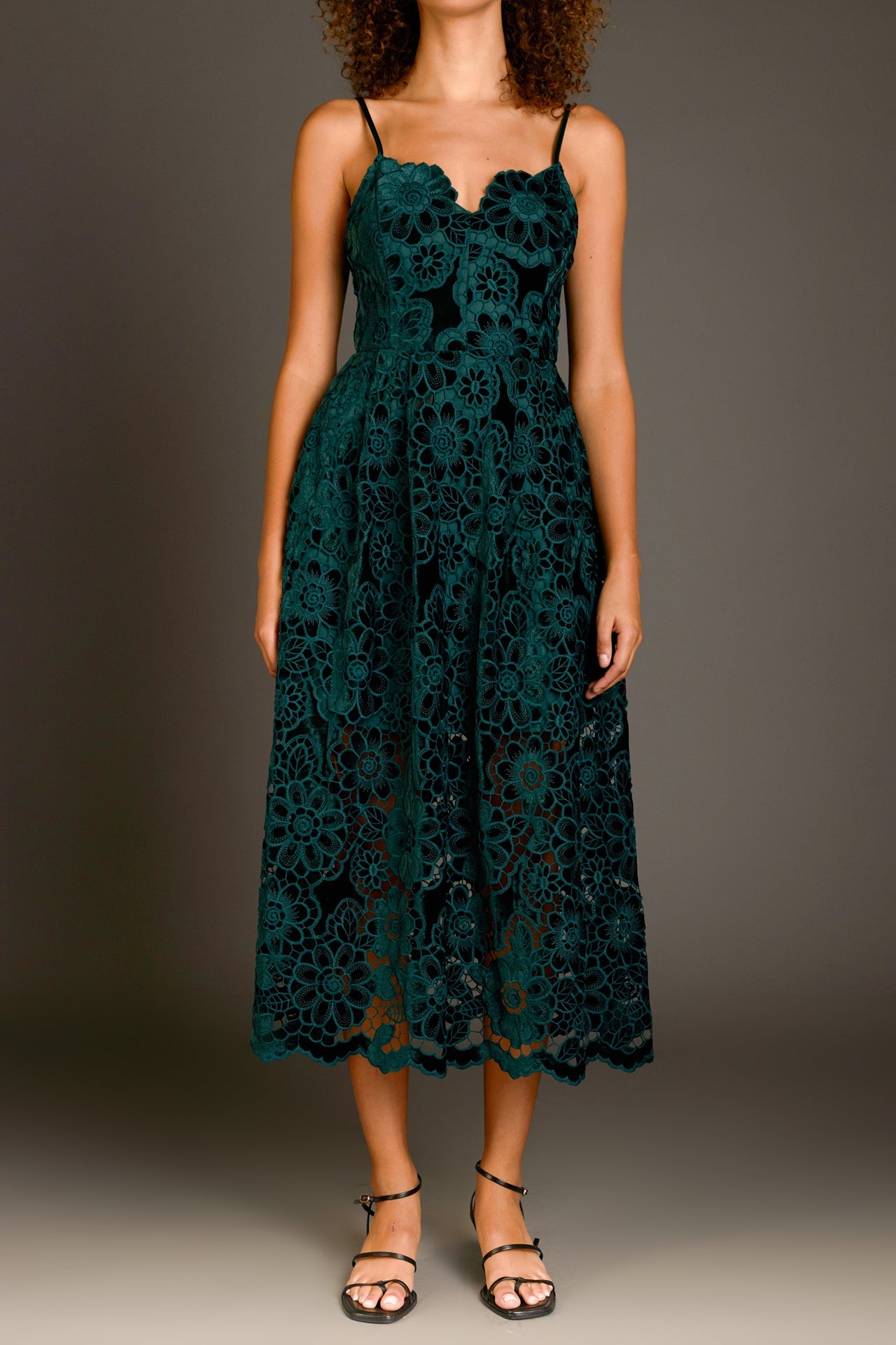 ENDLESS ROSE - Velvet Lace Midi Dress - DRESSES available at Objectrare