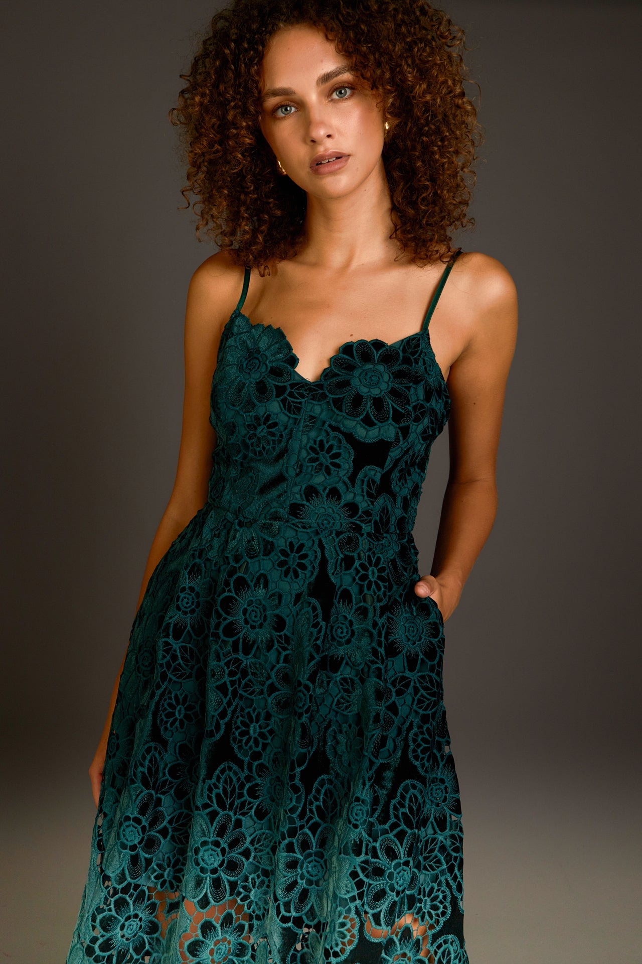 ENDLESS ROSE - Velvet Lace Midi Dress - DRESSES available at Objectrare