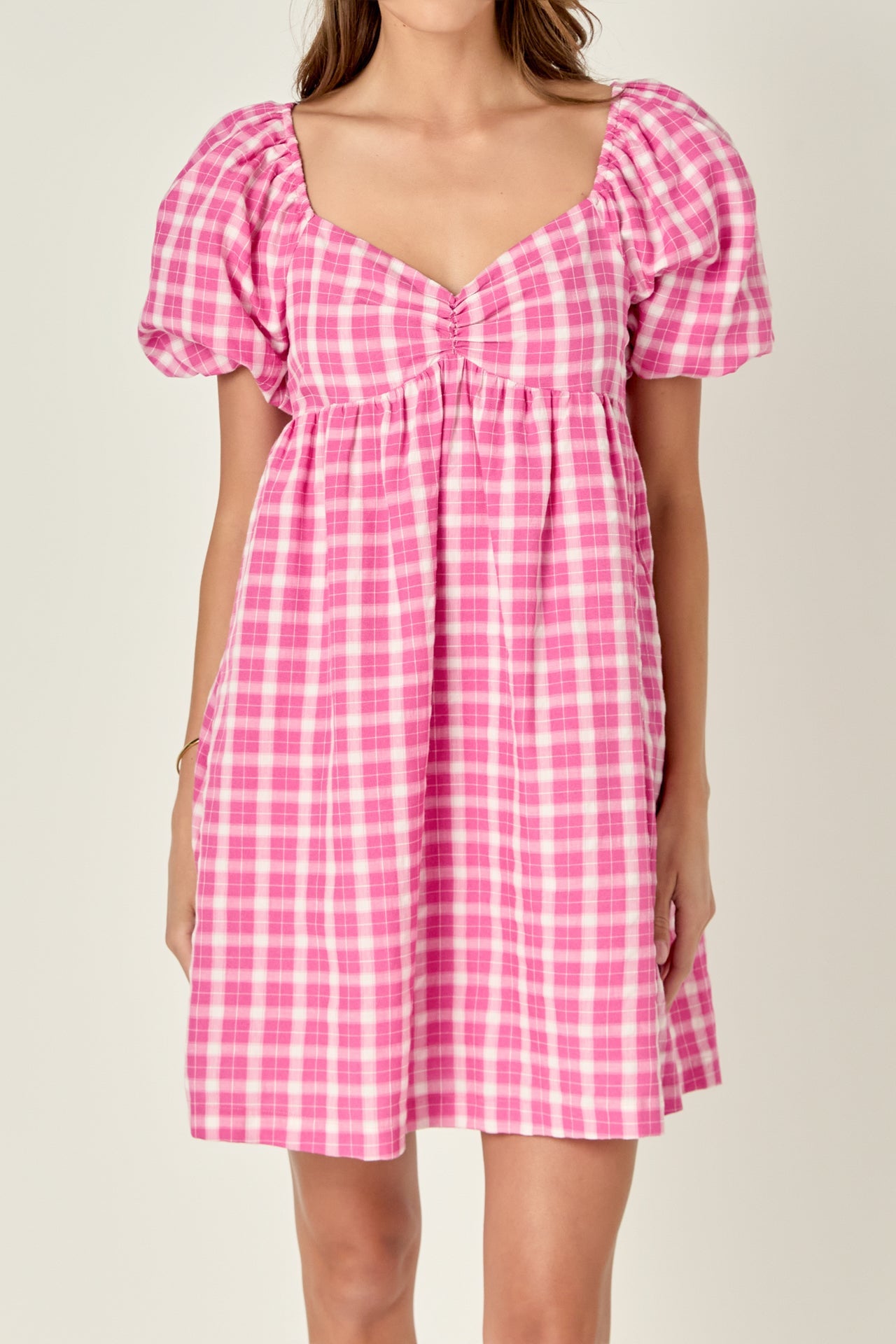 ENGLISH FACTORY - Gingham Linen Sweetheart Baby Doll Dress - DRESSES available at Objectrare