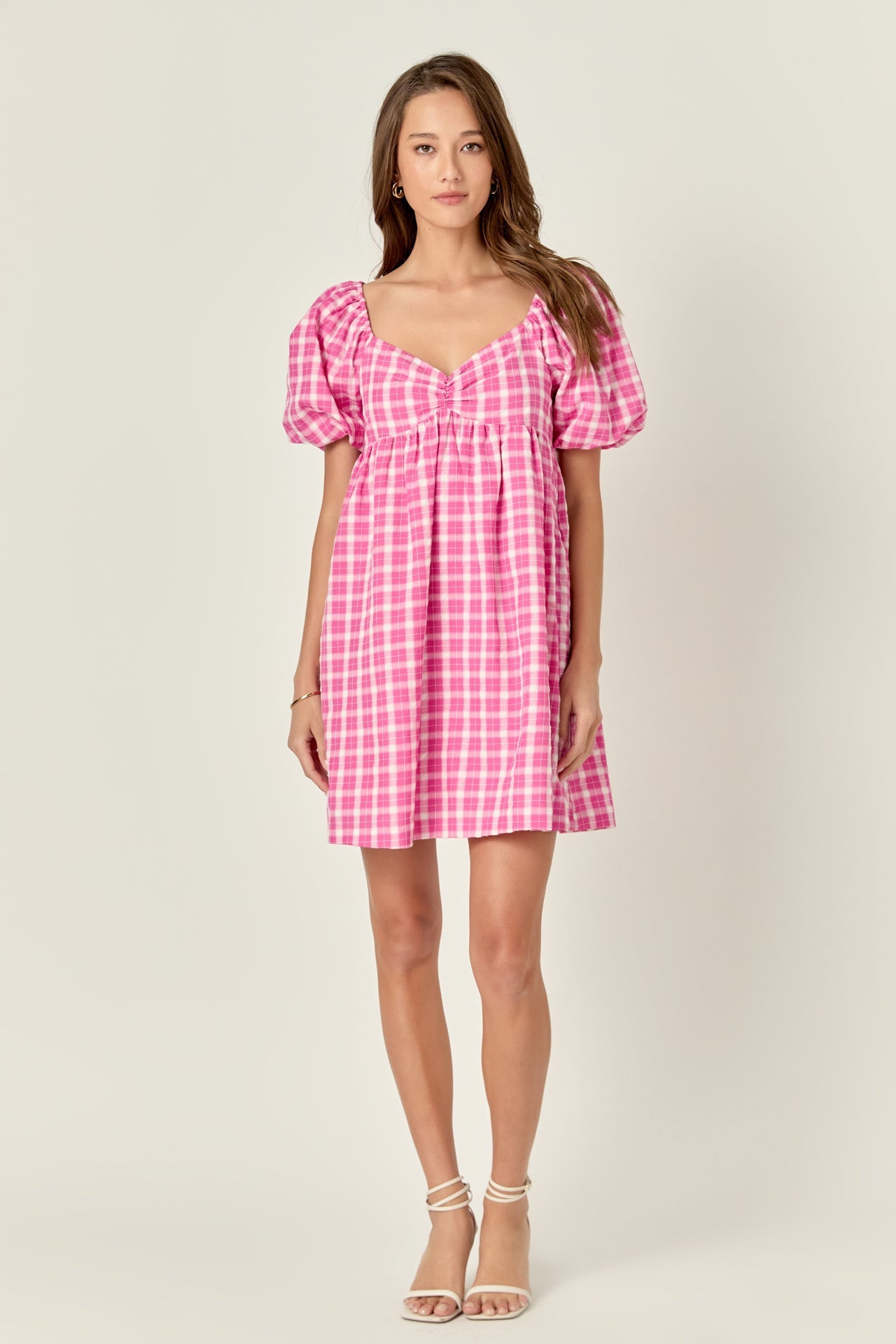 ENGLISH FACTORY - Gingham Linen Sweetheart Baby Doll Dress - DRESSES available at Objectrare