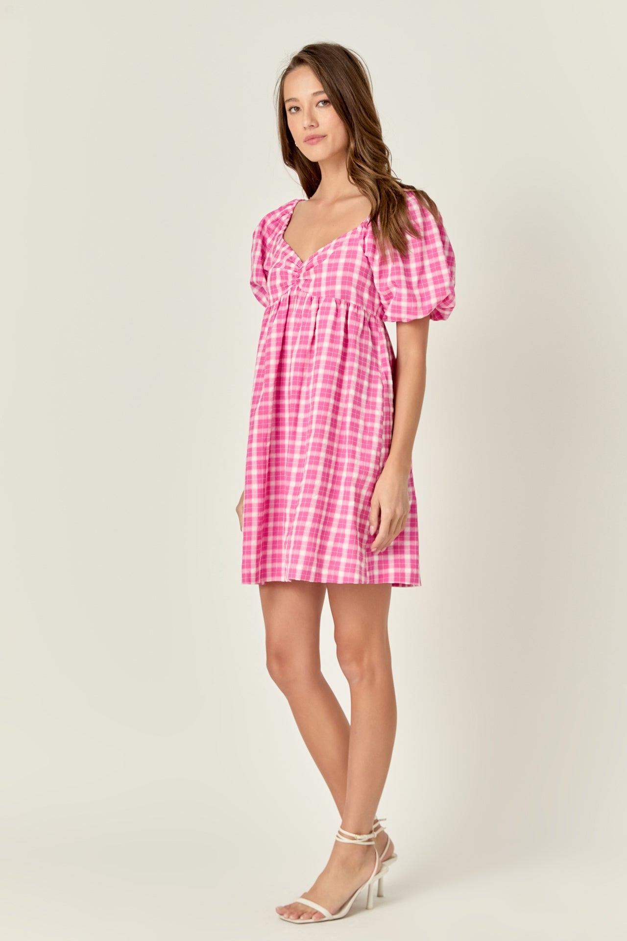 ENGLISH FACTORY - Gingham Linen Sweetheart Baby Doll Dress - DRESSES available at Objectrare