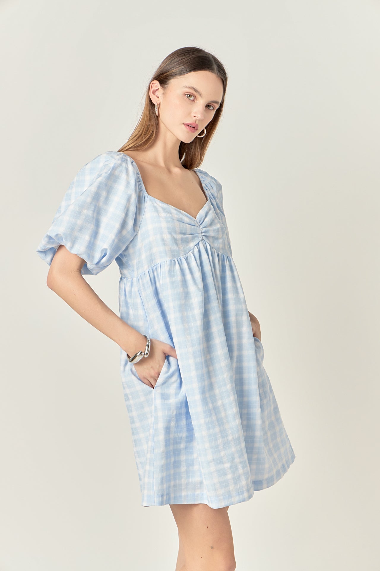 ENGLISH FACTORY - Gingham Linen Sweetheart Baby Doll Dress - DRESSES available at Objectrare
