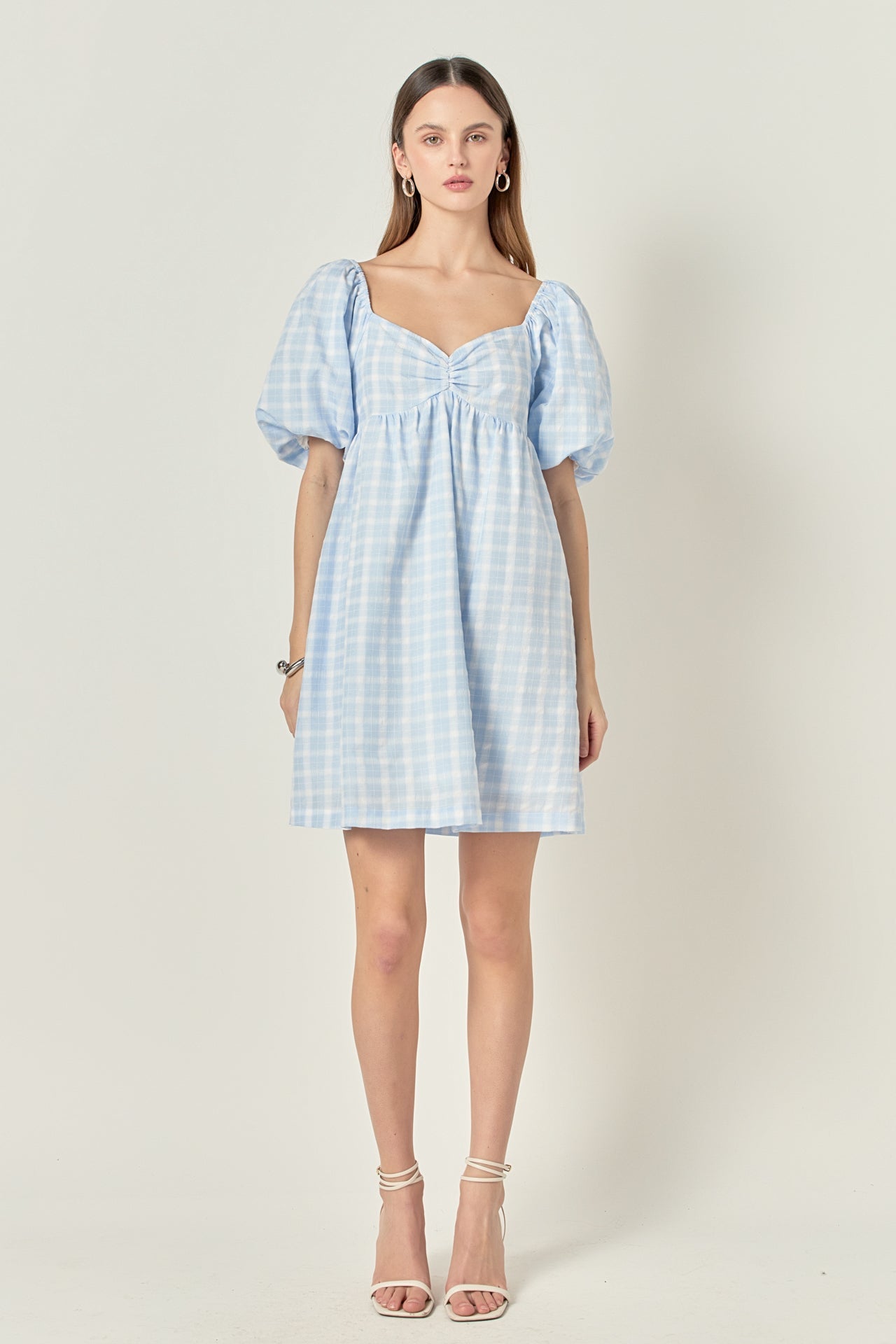 ENGLISH FACTORY - Gingham Linen Sweetheart Baby Doll Dress - DRESSES available at Objectrare