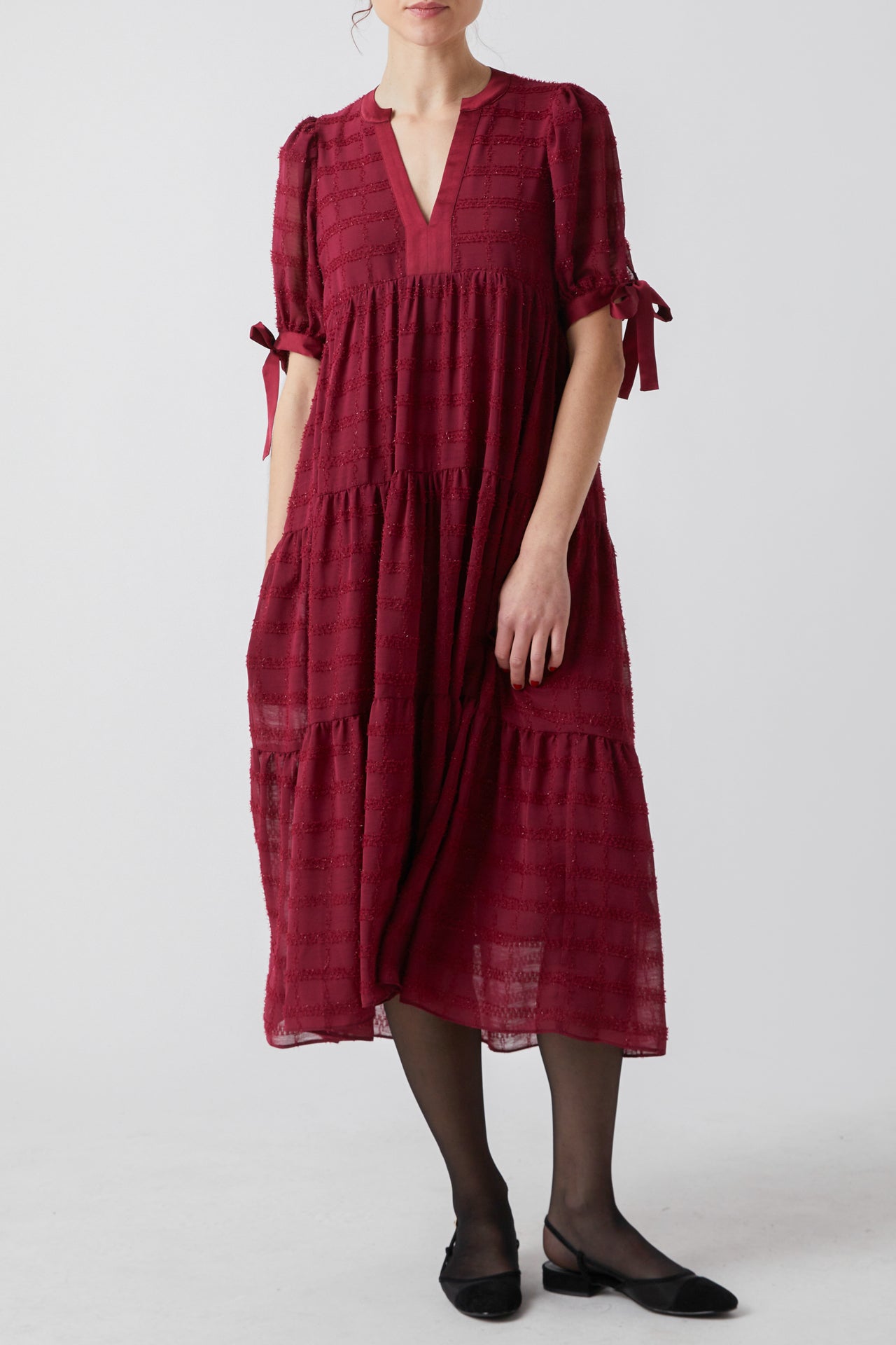 ENGLISH FACTORY - Textured Gridded Chiffon Dress - DRESSES available at Objectrare