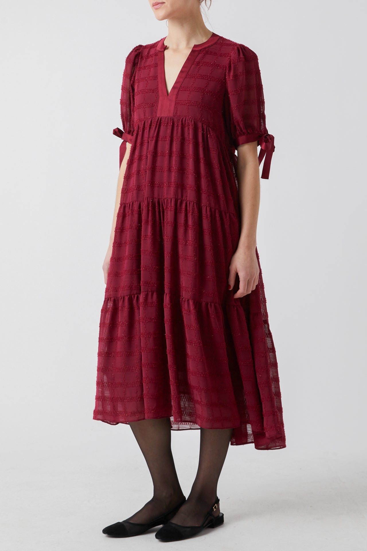 ENGLISH FACTORY - Textured Gridded Chiffon Dress - DRESSES available at Objectrare