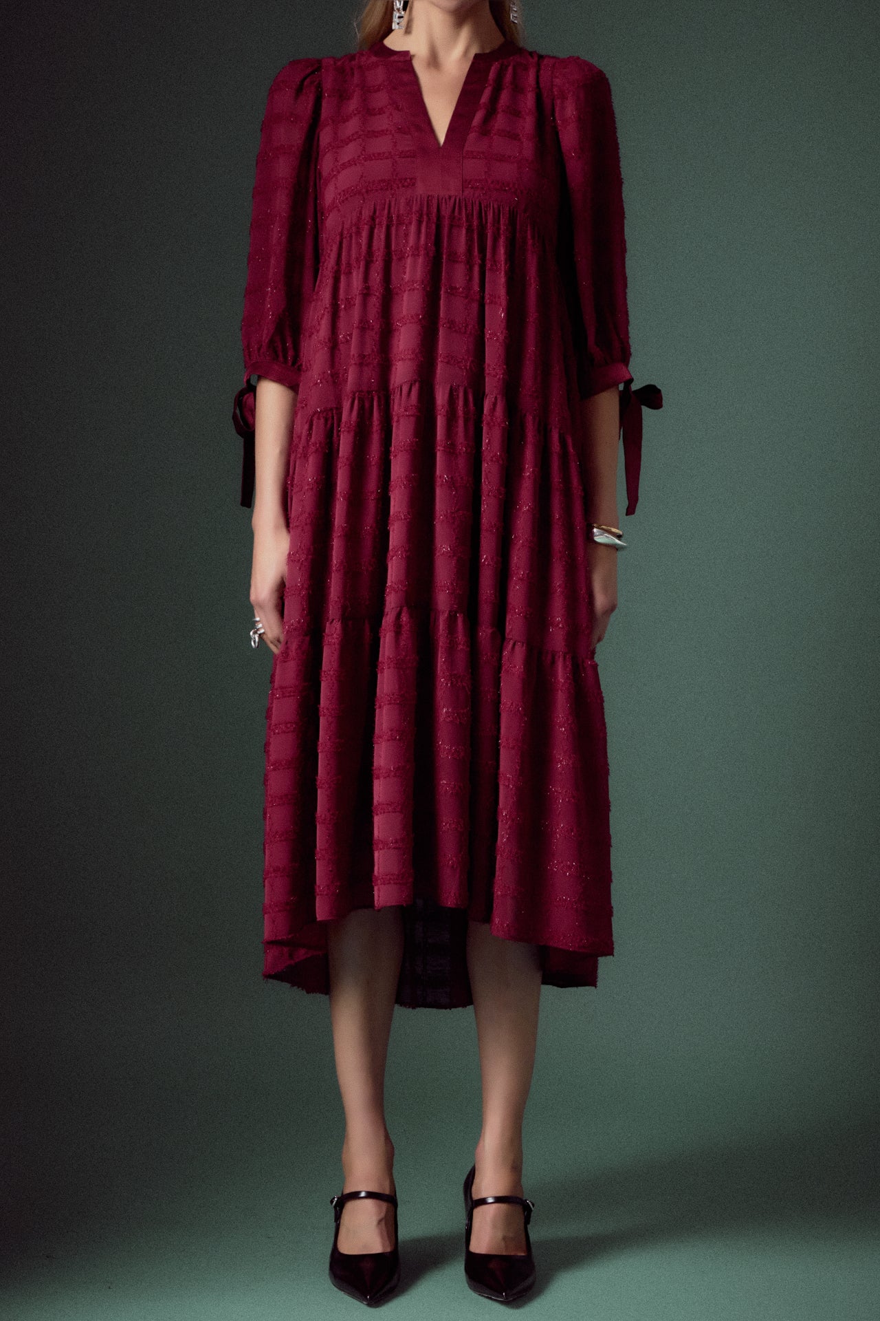 ENGLISH FACTORY - Textured Gridded Chiffon Dress - DRESSES available at Objectrare