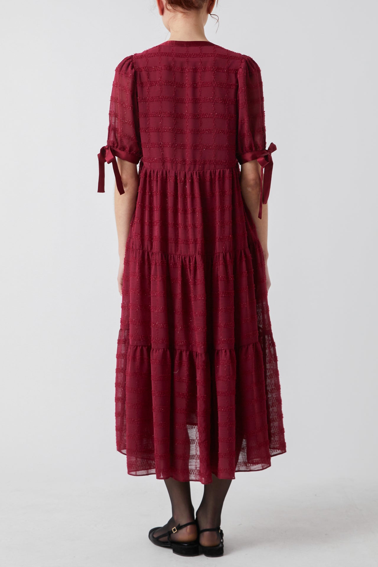 ENGLISH FACTORY - Textured Gridded Chiffon Dress - DRESSES available at Objectrare
