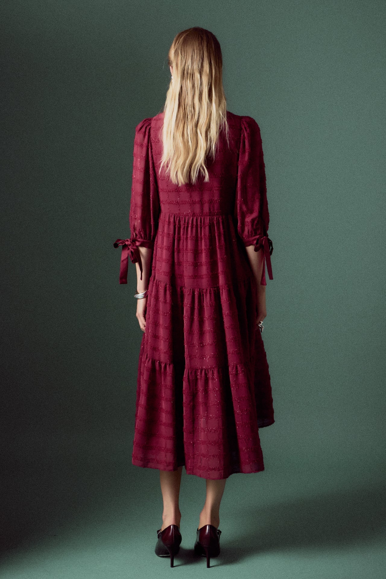 ENGLISH FACTORY - Textured Gridded Chiffon Dress - DRESSES available at Objectrare