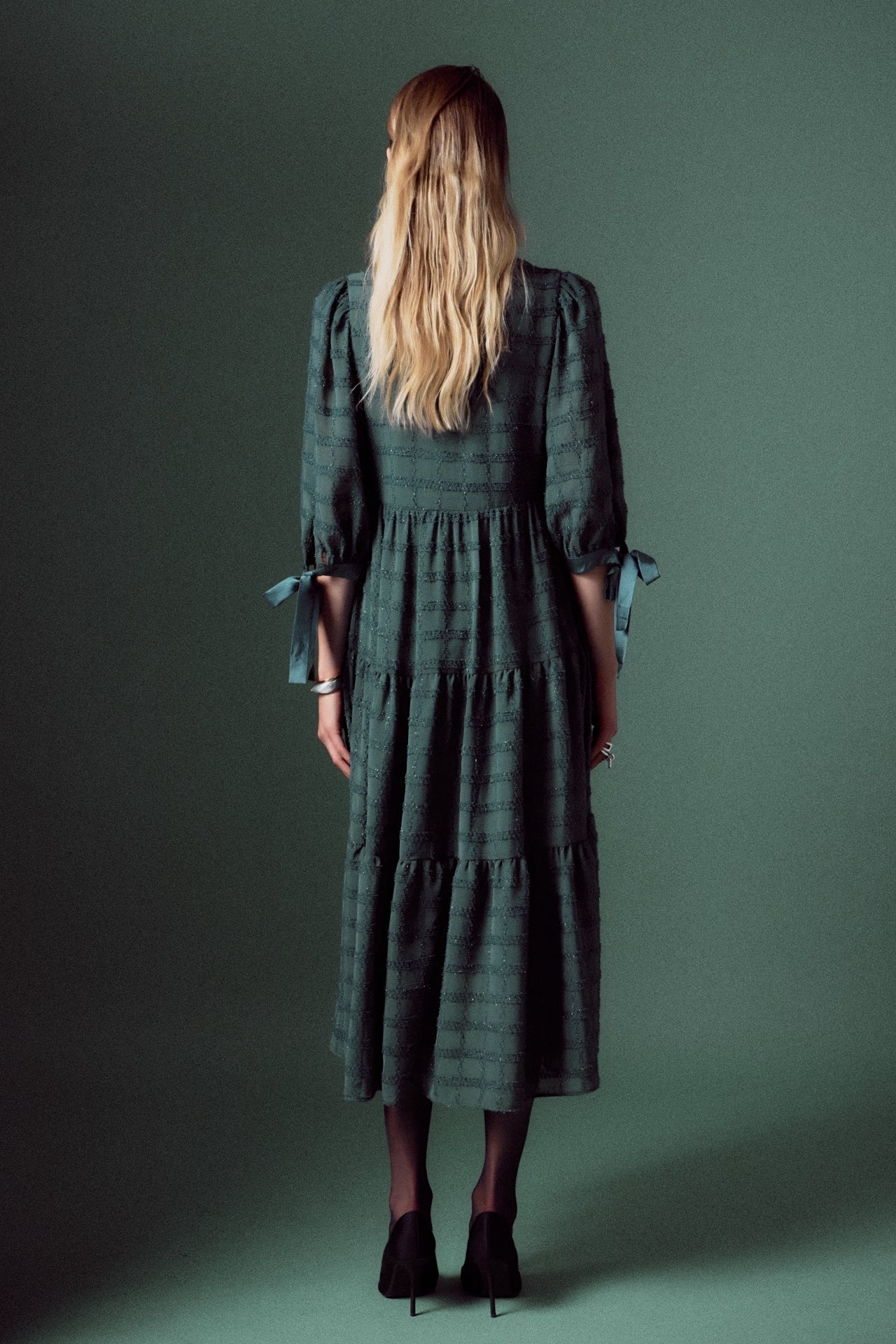 ENGLISH FACTORY - Textured Gridded Chiffon Dress - DRESSES available at Objectrare