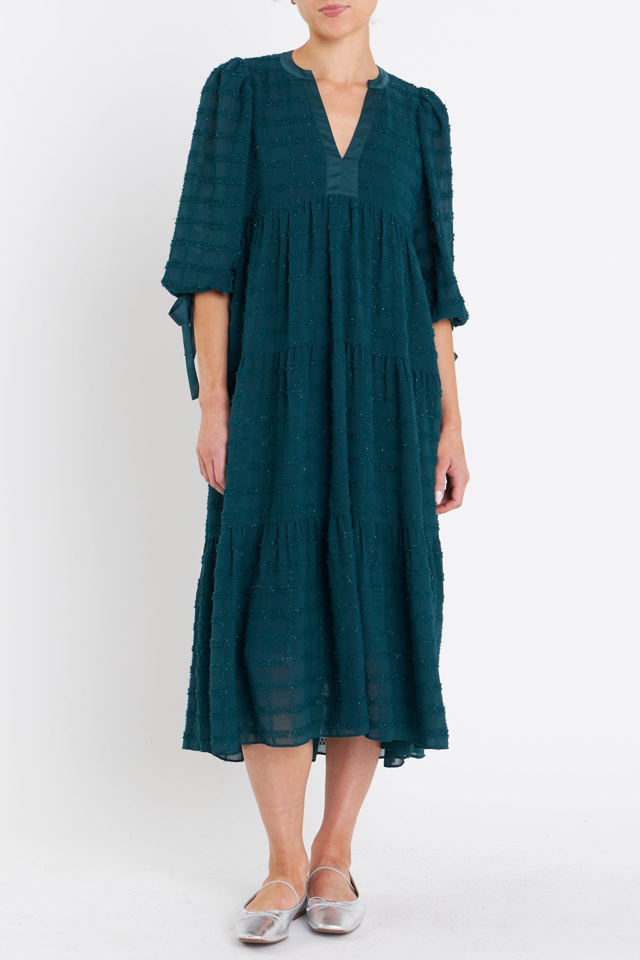 ENGLISH FACTORY - Textured Gridded Chiffon Dress - DRESSES available at Objectrare