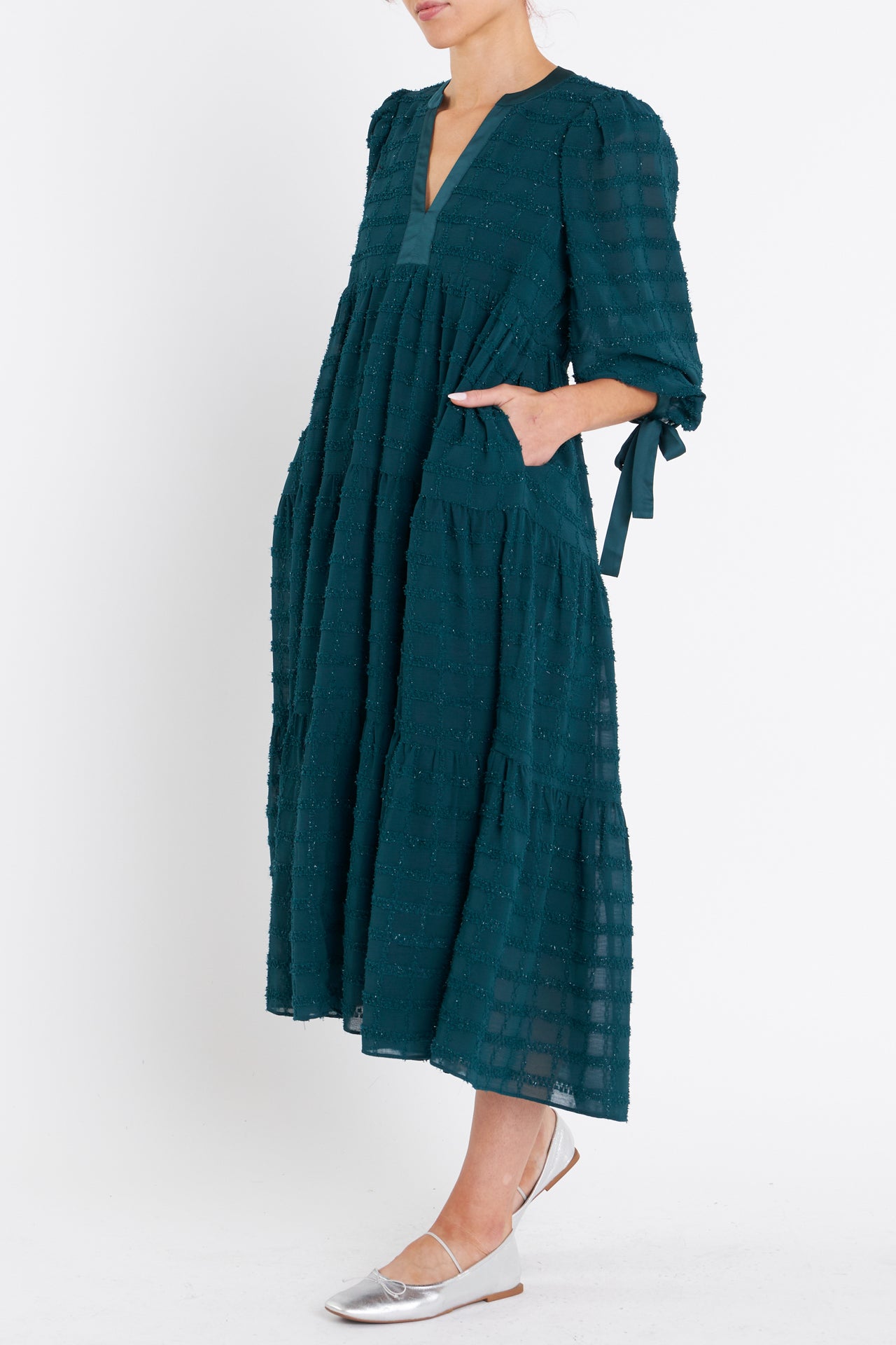 ENGLISH FACTORY - Textured Gridded Chiffon Dress - DRESSES available at Objectrare