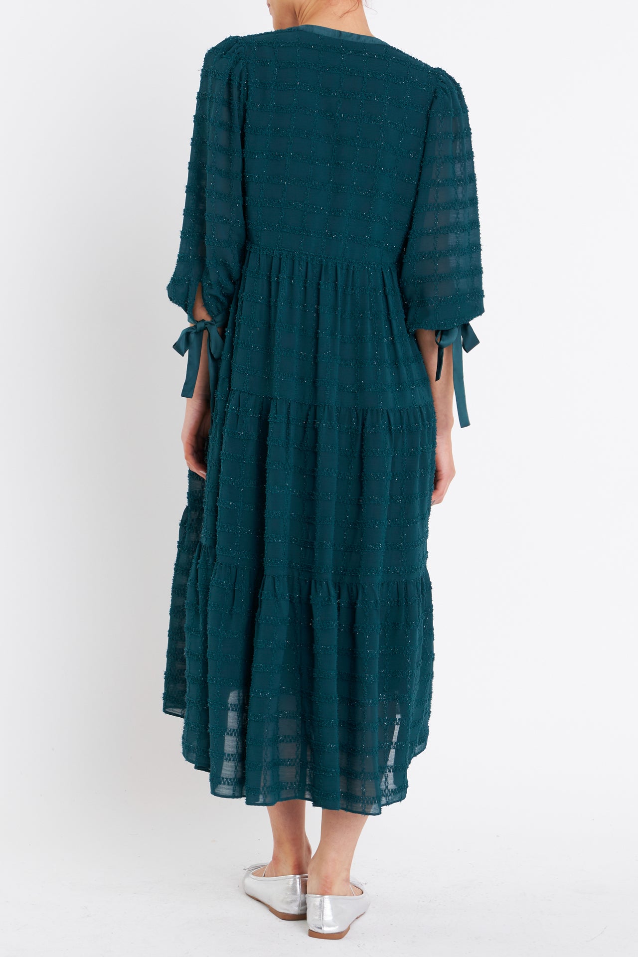 ENGLISH FACTORY - Textured Gridded Chiffon Dress - DRESSES available at Objectrare