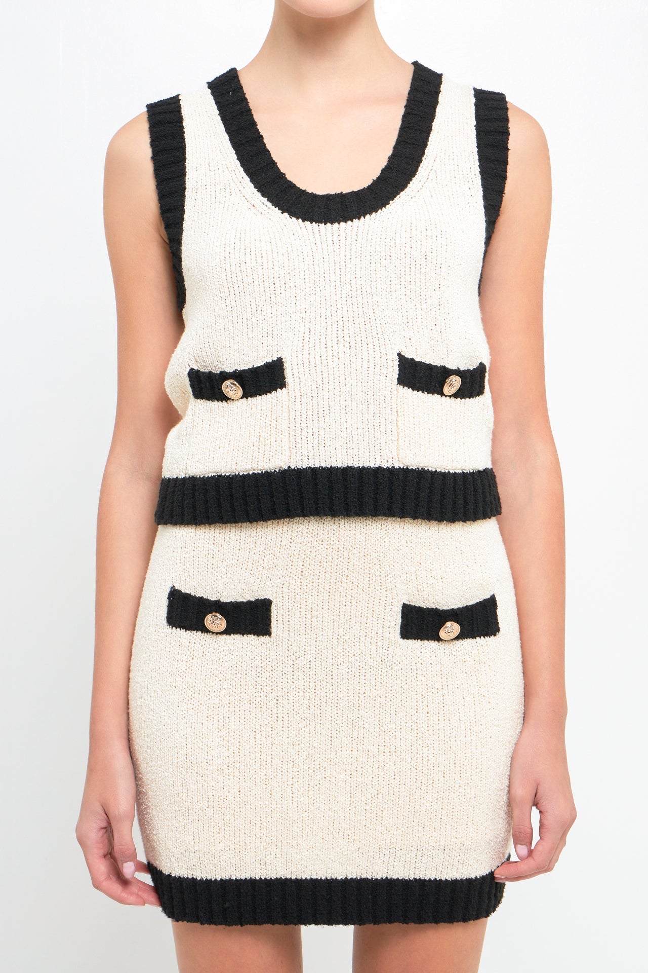 ENDLESS ROSE - Cropped Knit Top with Gold Buttons - TOPS available at Objectrare