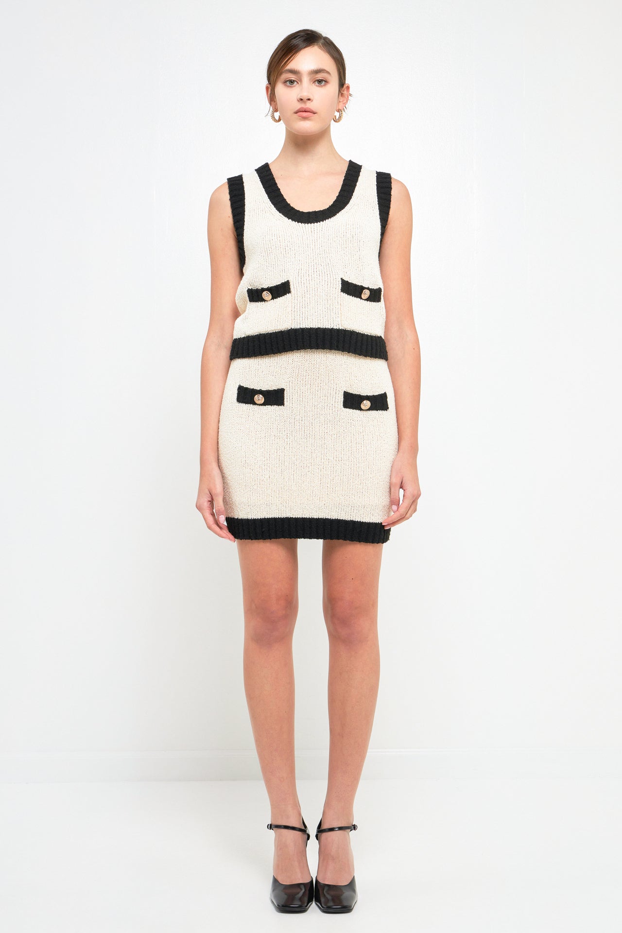 ENDLESS ROSE - Cropped Knit Top with Gold Buttons - TOPS available at Objectrare