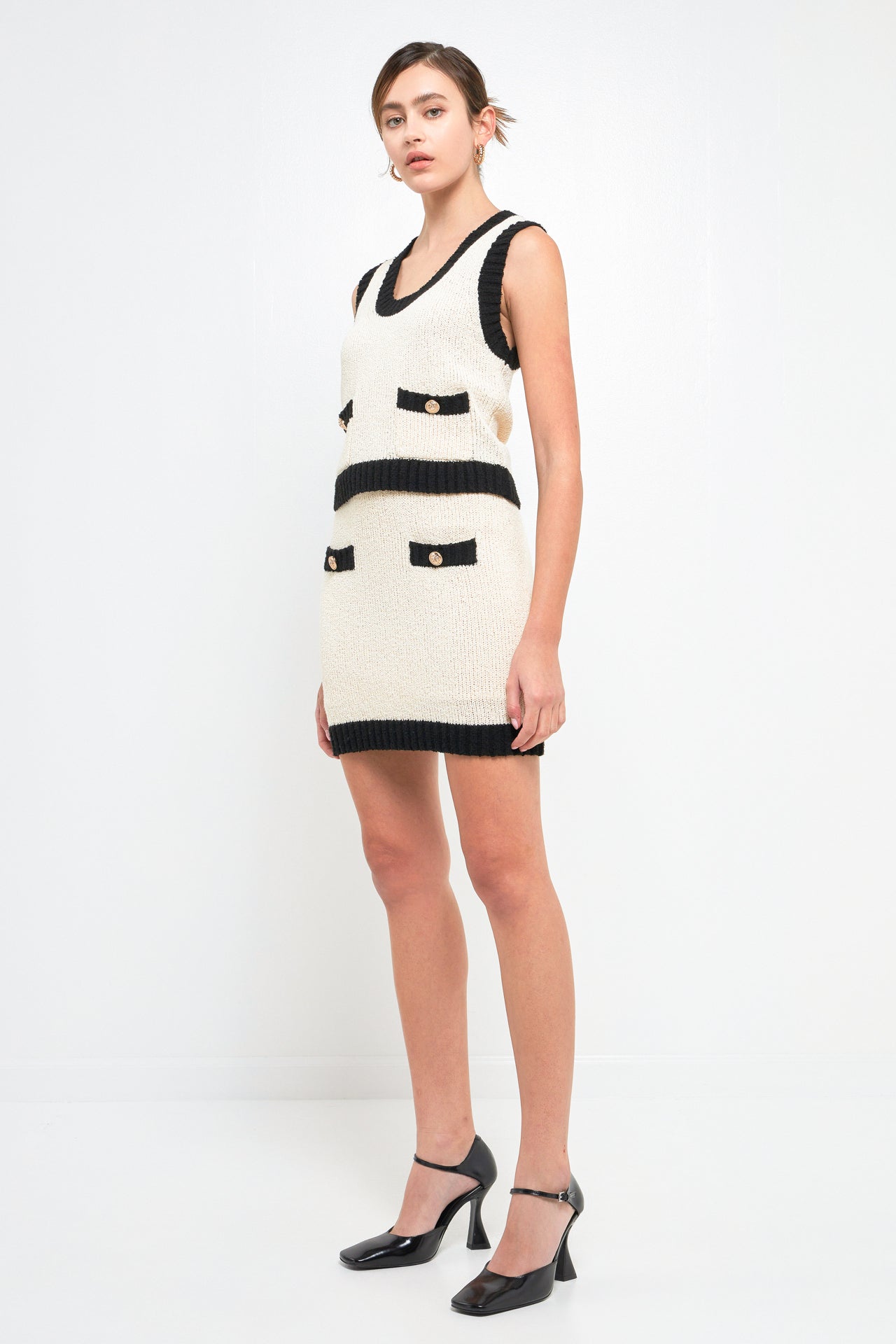 ENDLESS ROSE - Knit Mini Skirt with Gold Buttons - SKIRTS available at Objectrare