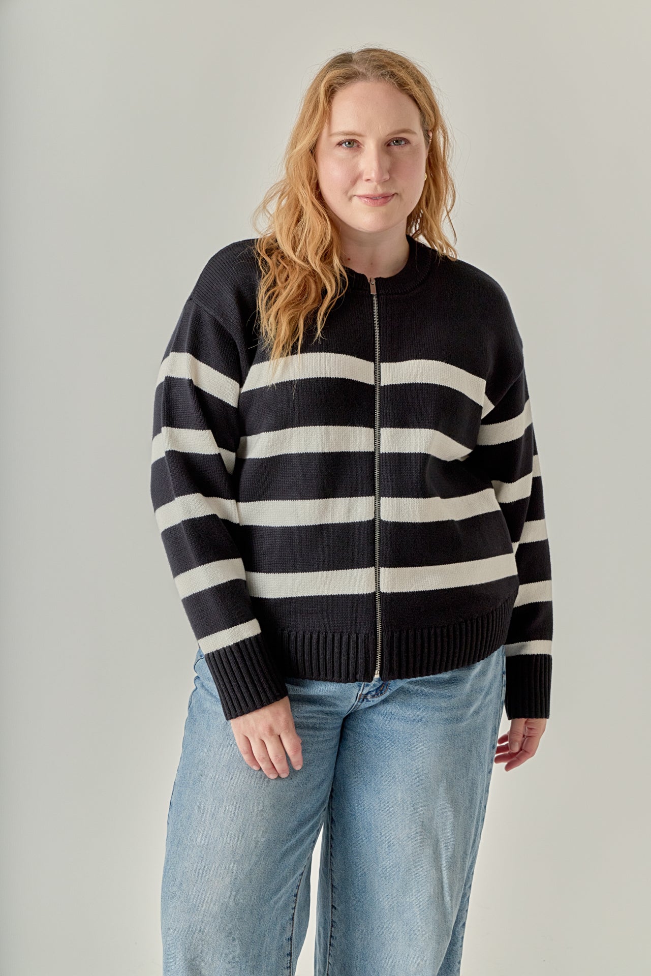 Zip Up Striped Sweater