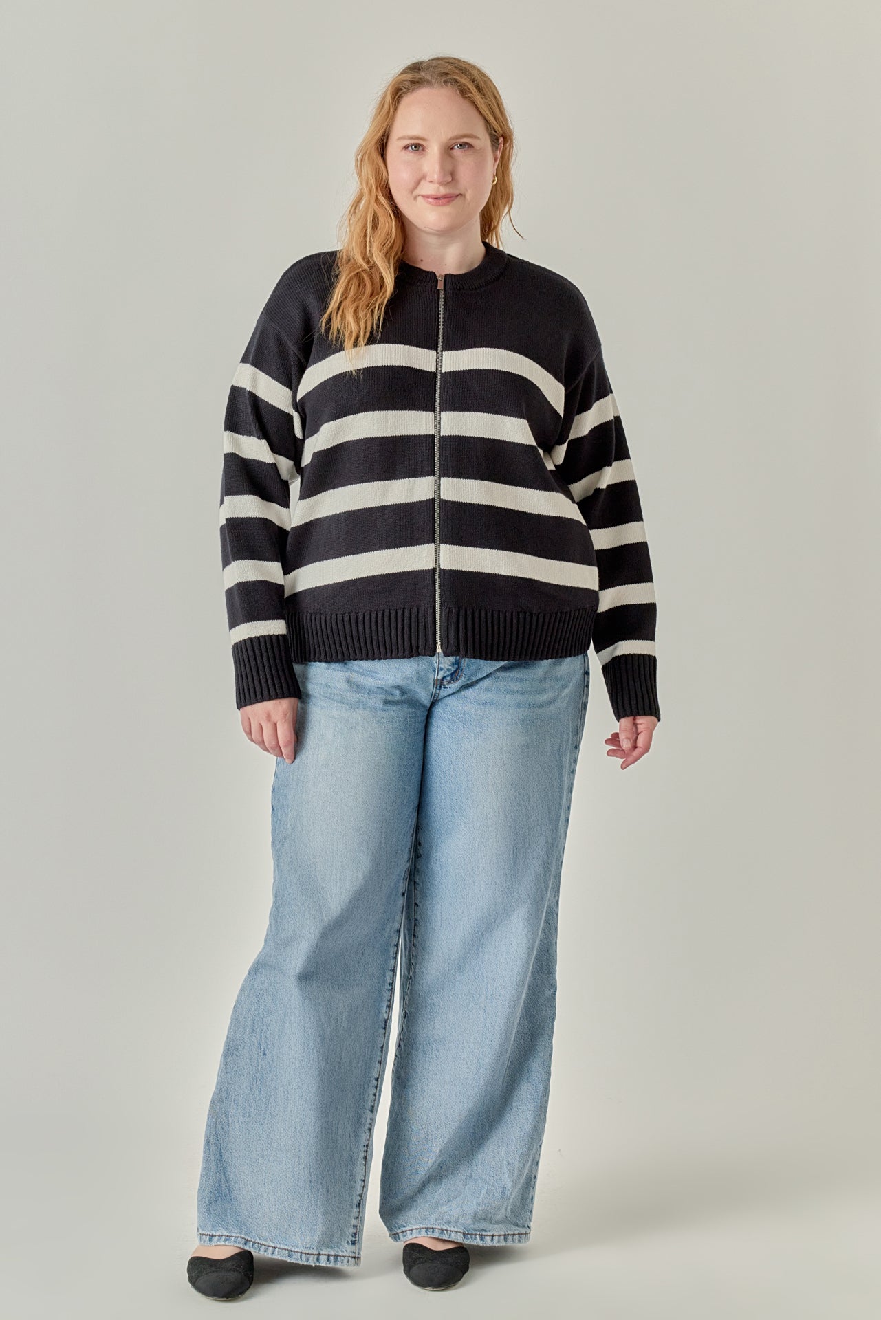 Zip Up Striped Sweater